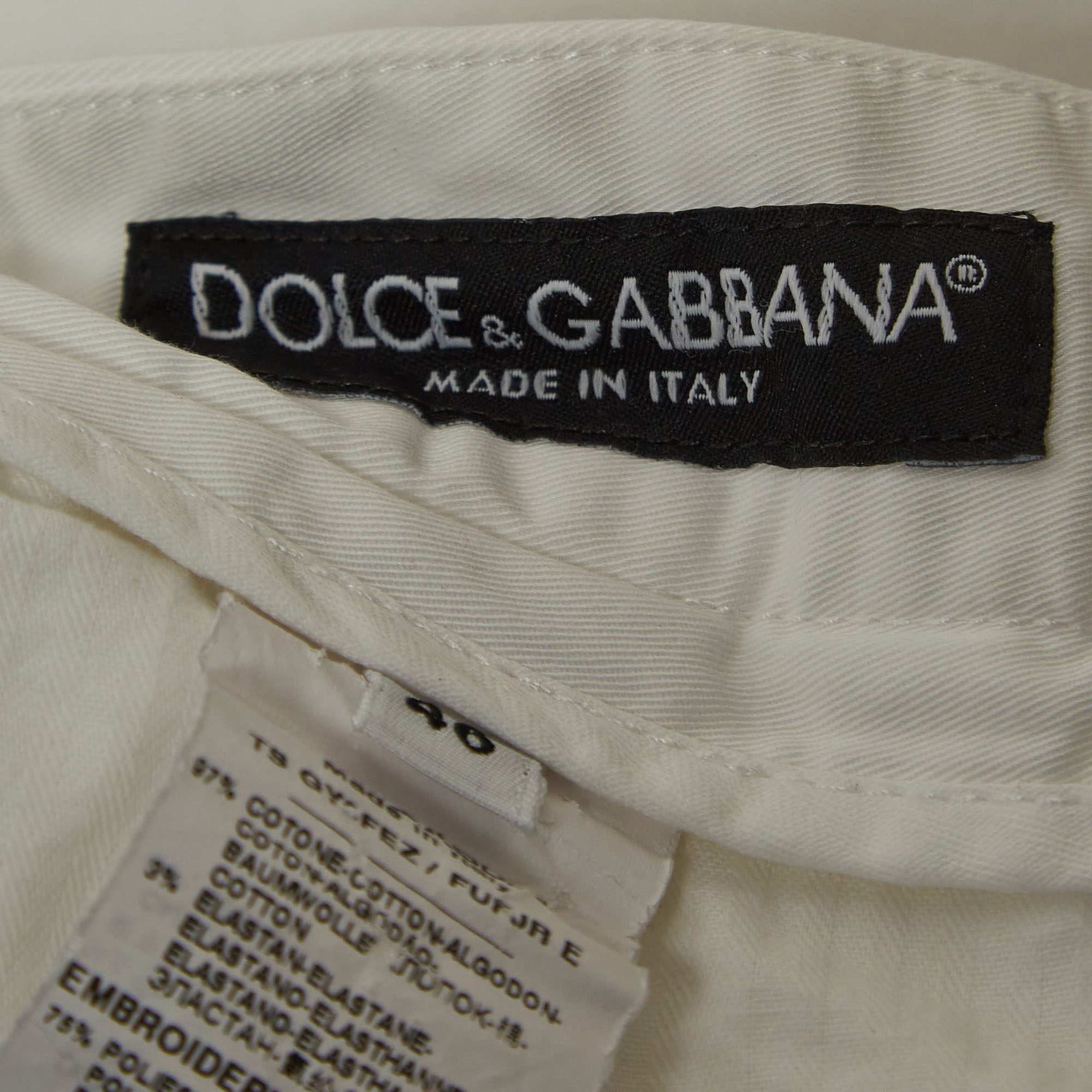 Dolce & Gabbana White Cotton Straight Fit Trousers L