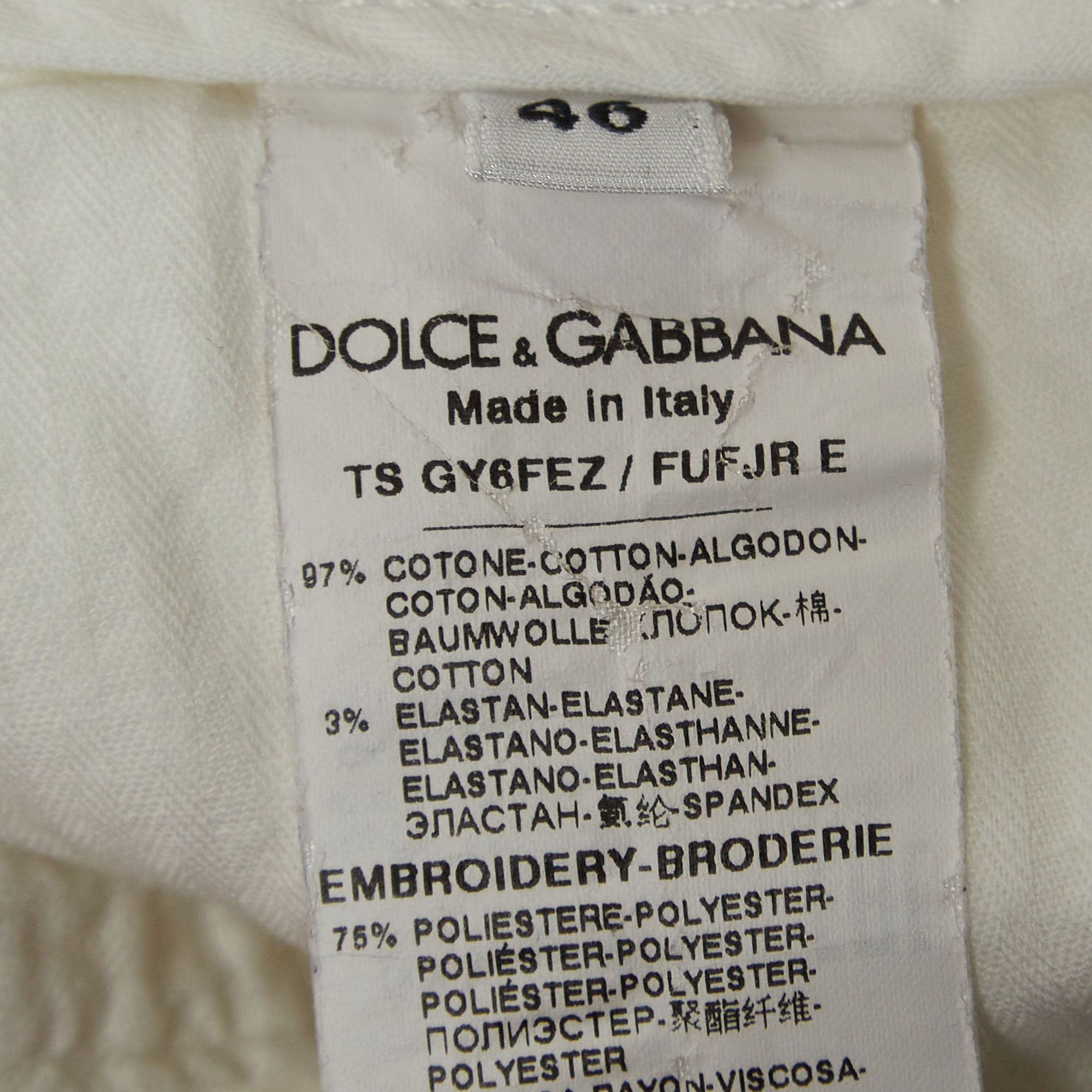 Dolce & Gabbana White Cotton Straight Fit Trousers L