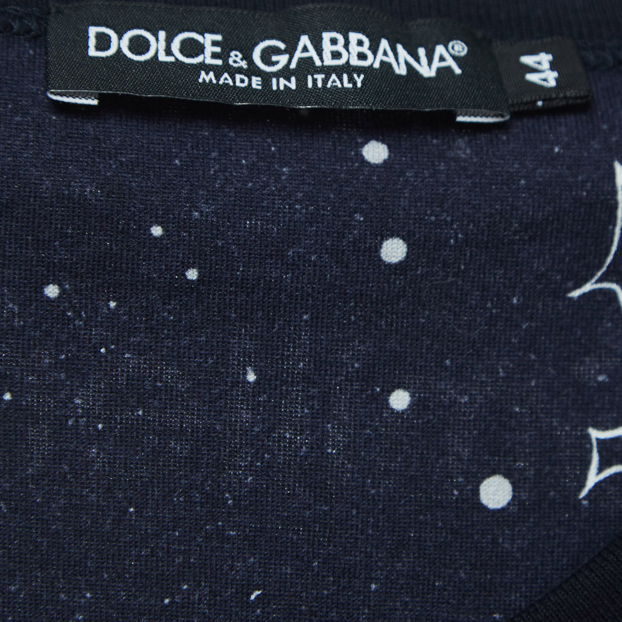 Dolce & Gabbana Navy Blue Space Print Cotton Half Sleeve T-Shirt M
