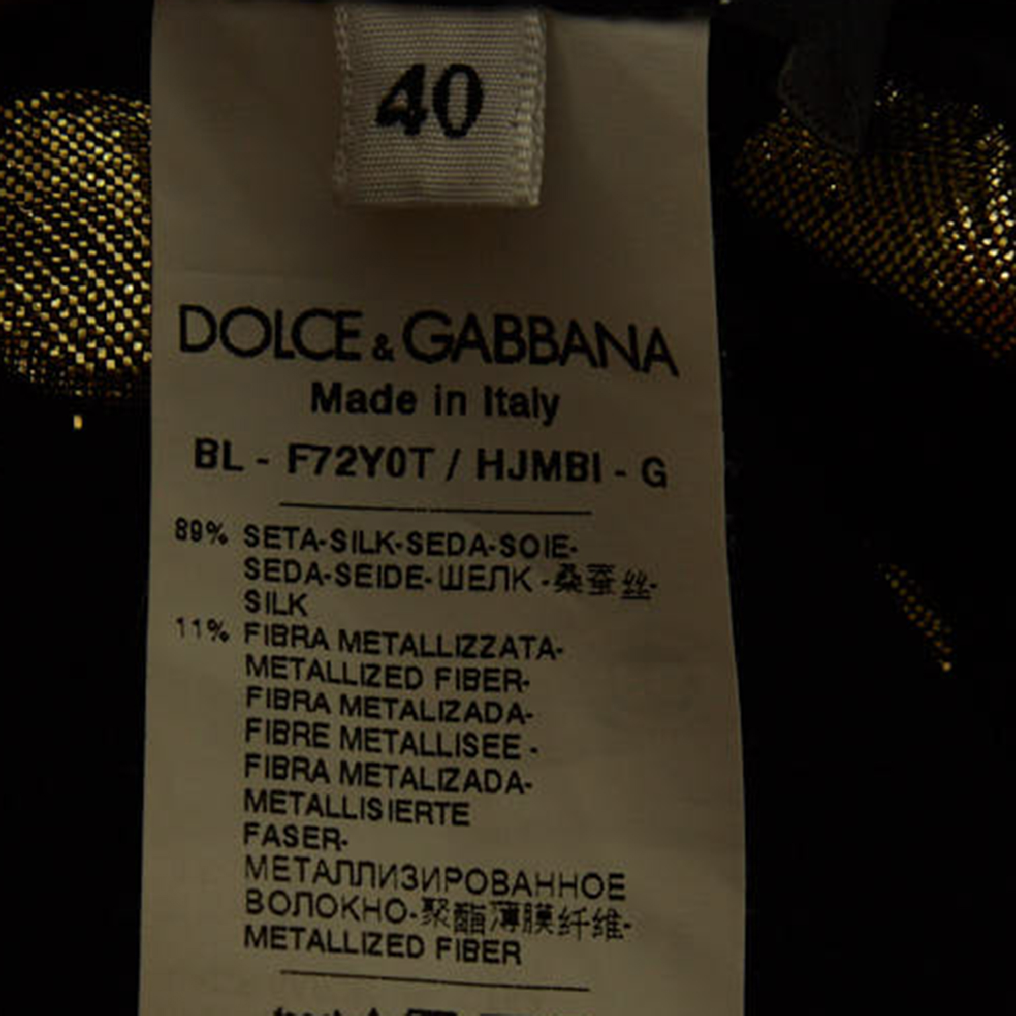 Dolce & Gabbana Black/Gold Dotted Lurex Silk High Neck Top S