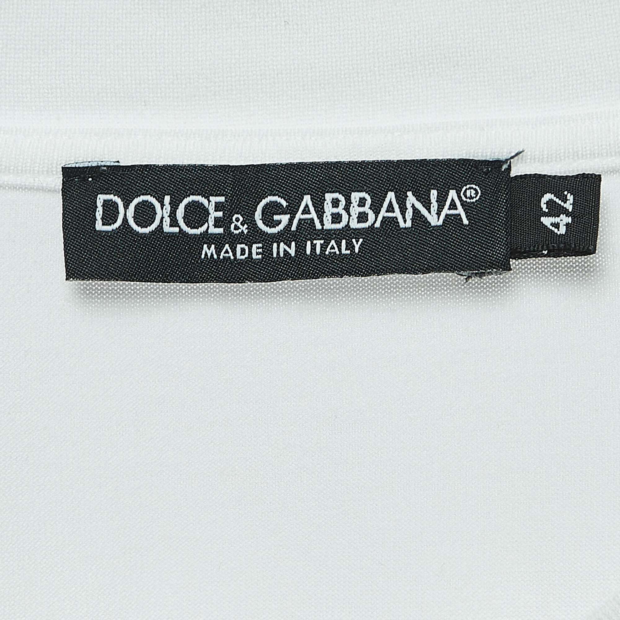 Dolce & Gabbana White Cotton Crystal Embellished Logo T-Shirt M