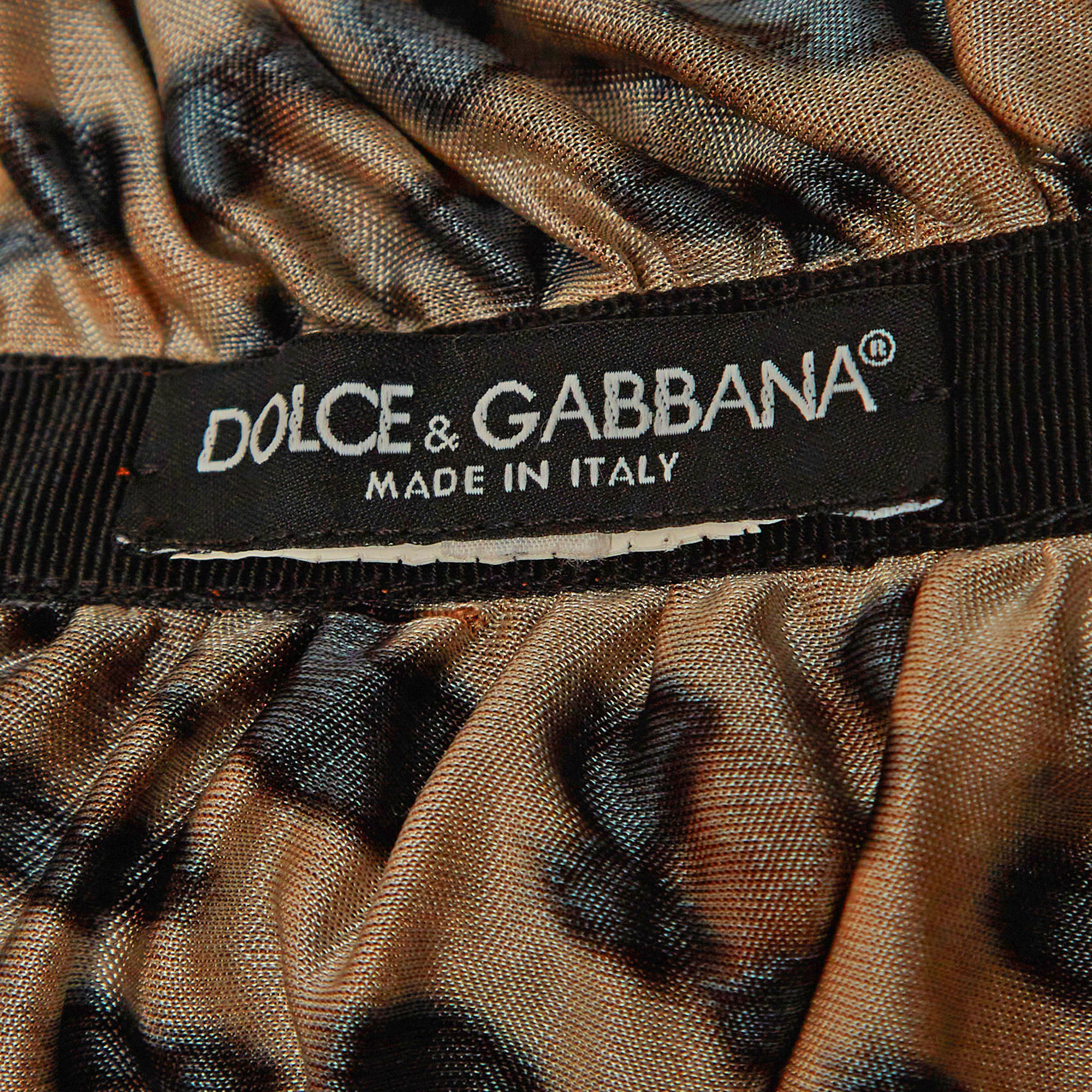 Dolce & Gabbana Brown Leopard Print Jersey Ruched Midi Dress S