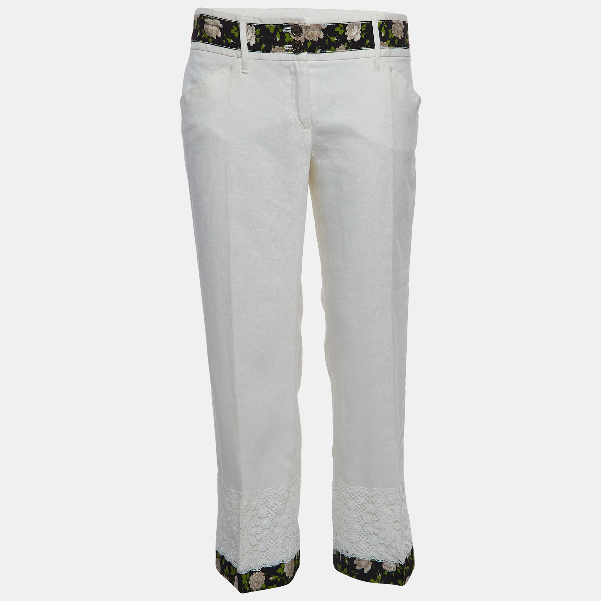 Dolce & Gabbana Off-White Linen Blend Trousers M