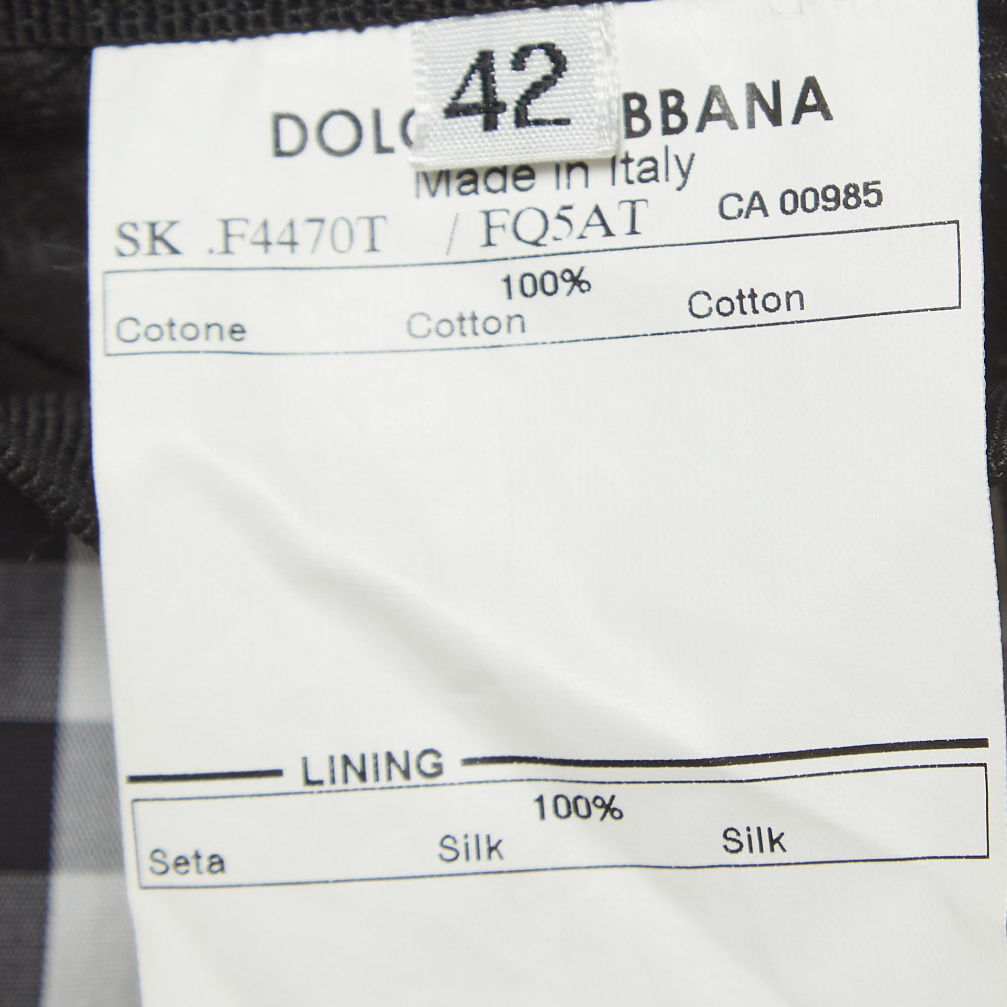Dolce & Gabbana Black Checked Cotton Midi Skirt M