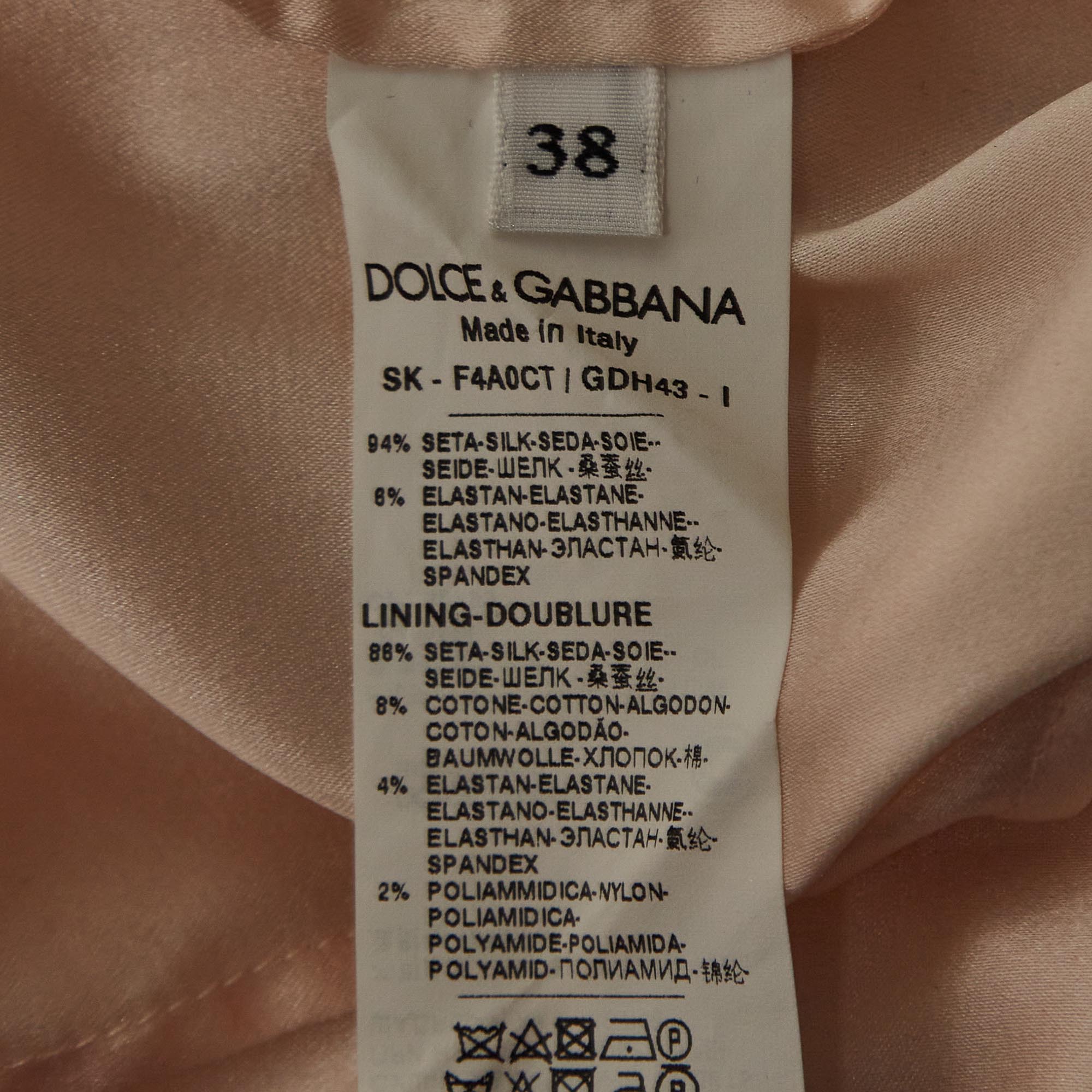 Dolce & Gabbana Light Pink Floral Print Silk Midi Skirt S