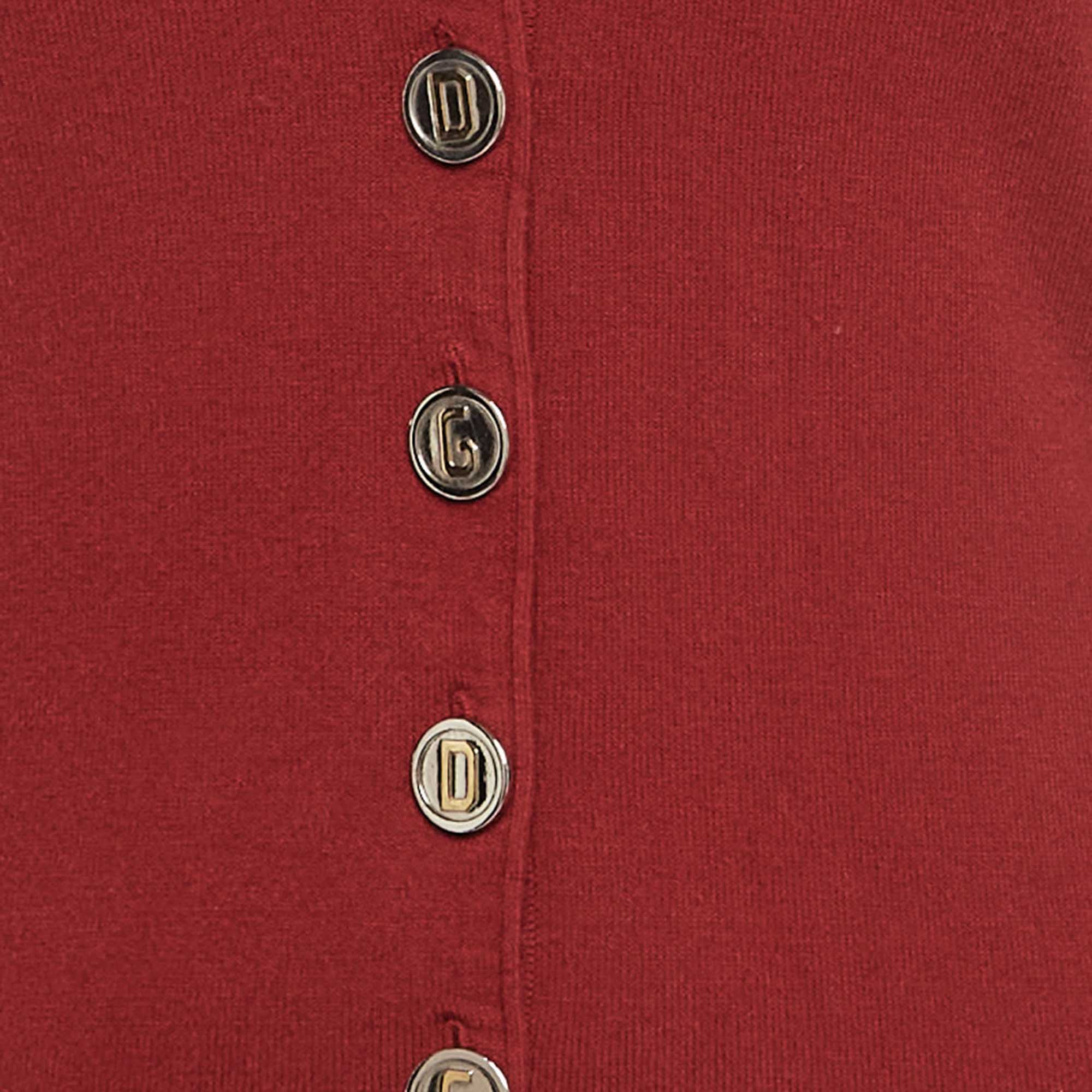 Dolce & Gabbana Red Knit DG Detail Buttoned Cardigan M