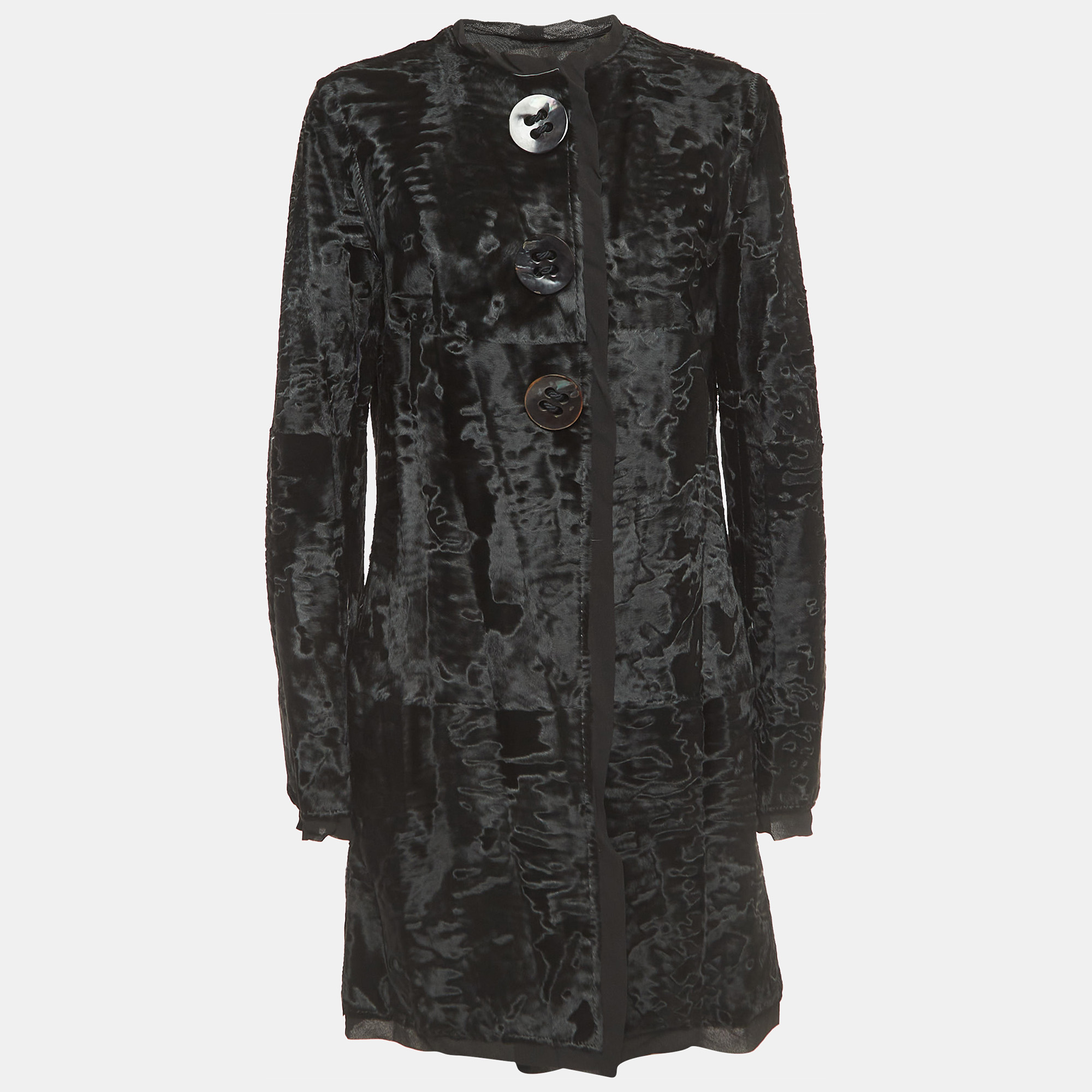 Dolce & Gabbana Black Persian Lambskin Buttoned Mid Length Coat M