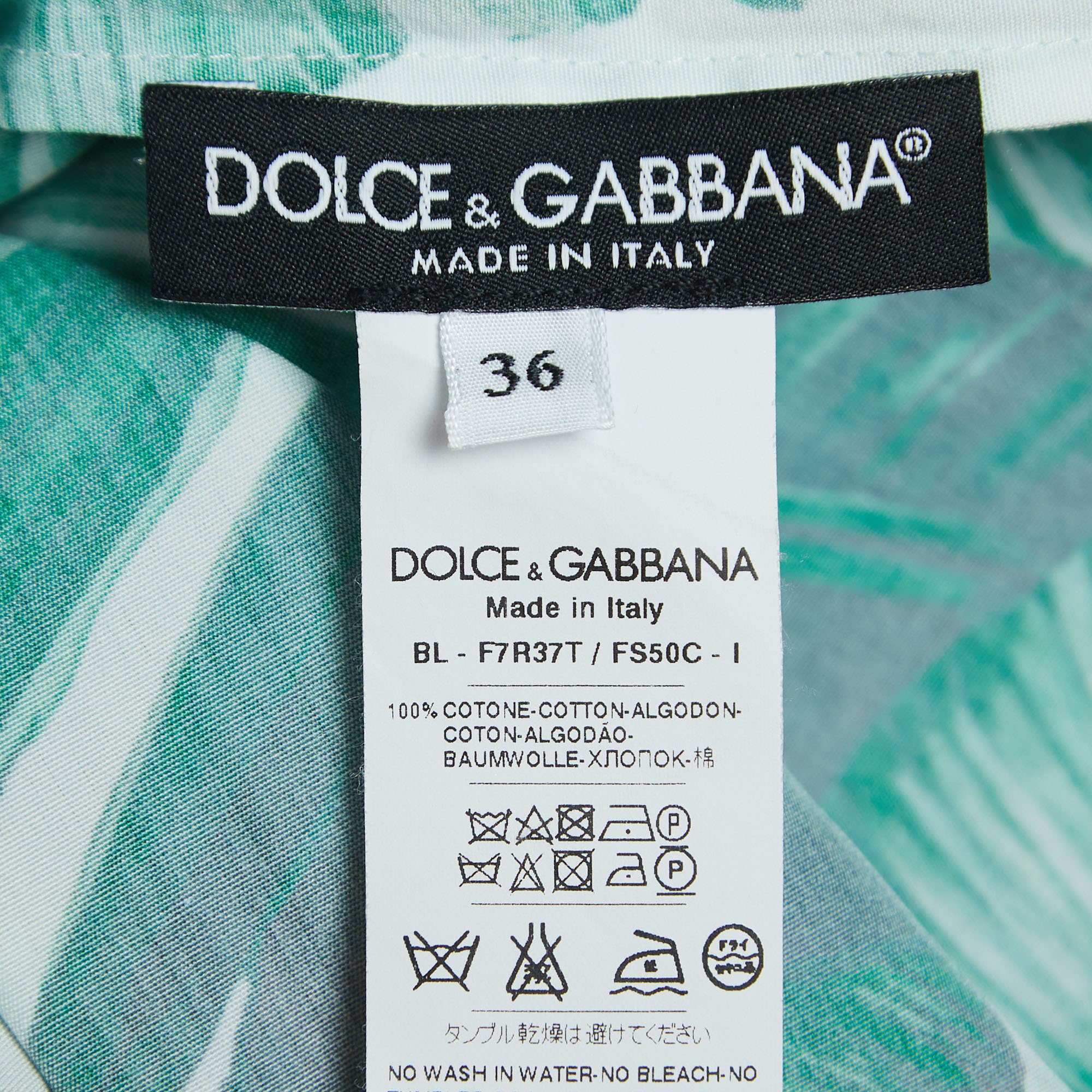Dolce And Gabbana Green Leaf Printed Cotton Short Sleeve Top XS