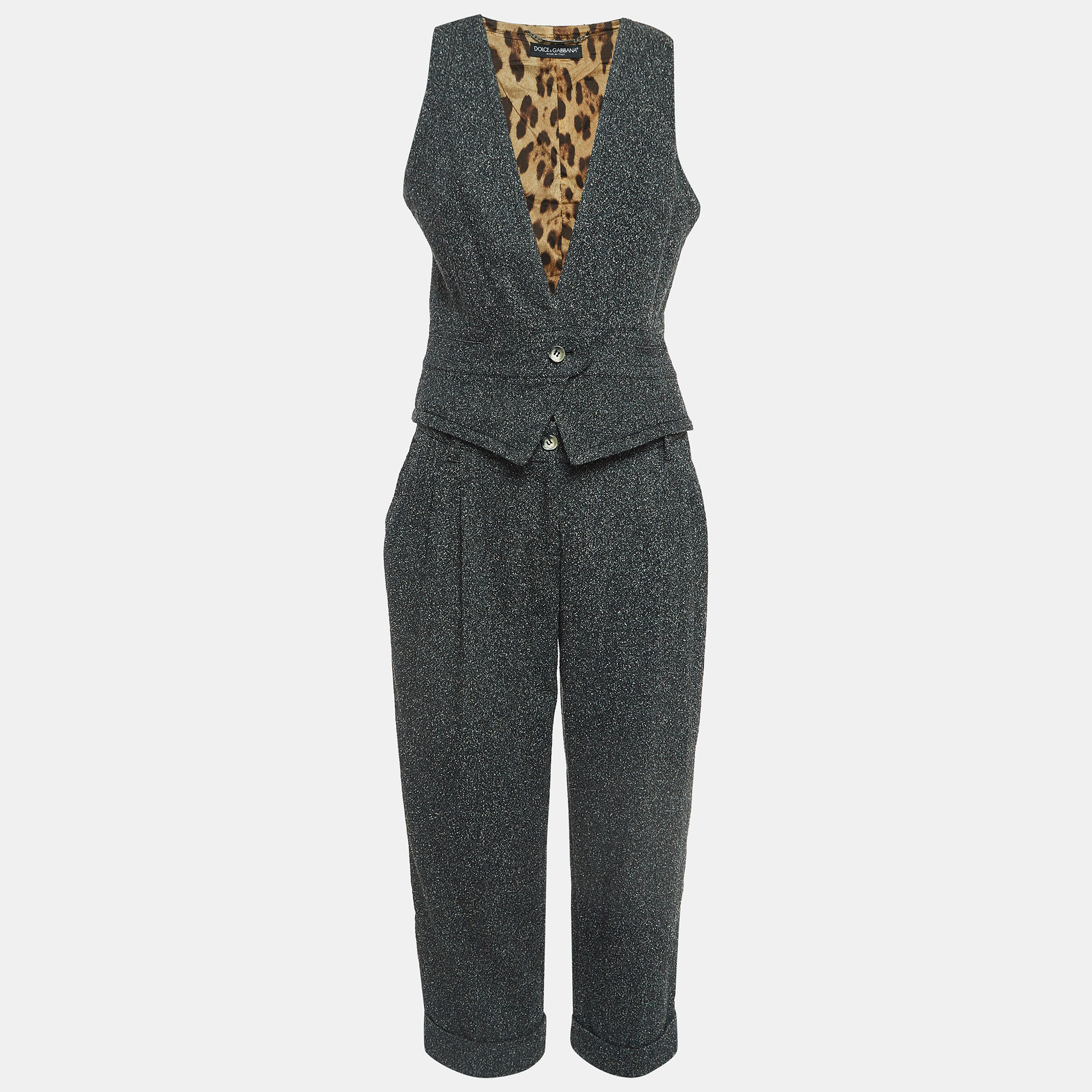 Dolce & gabbana grey wool blend knit vest and pants suit m