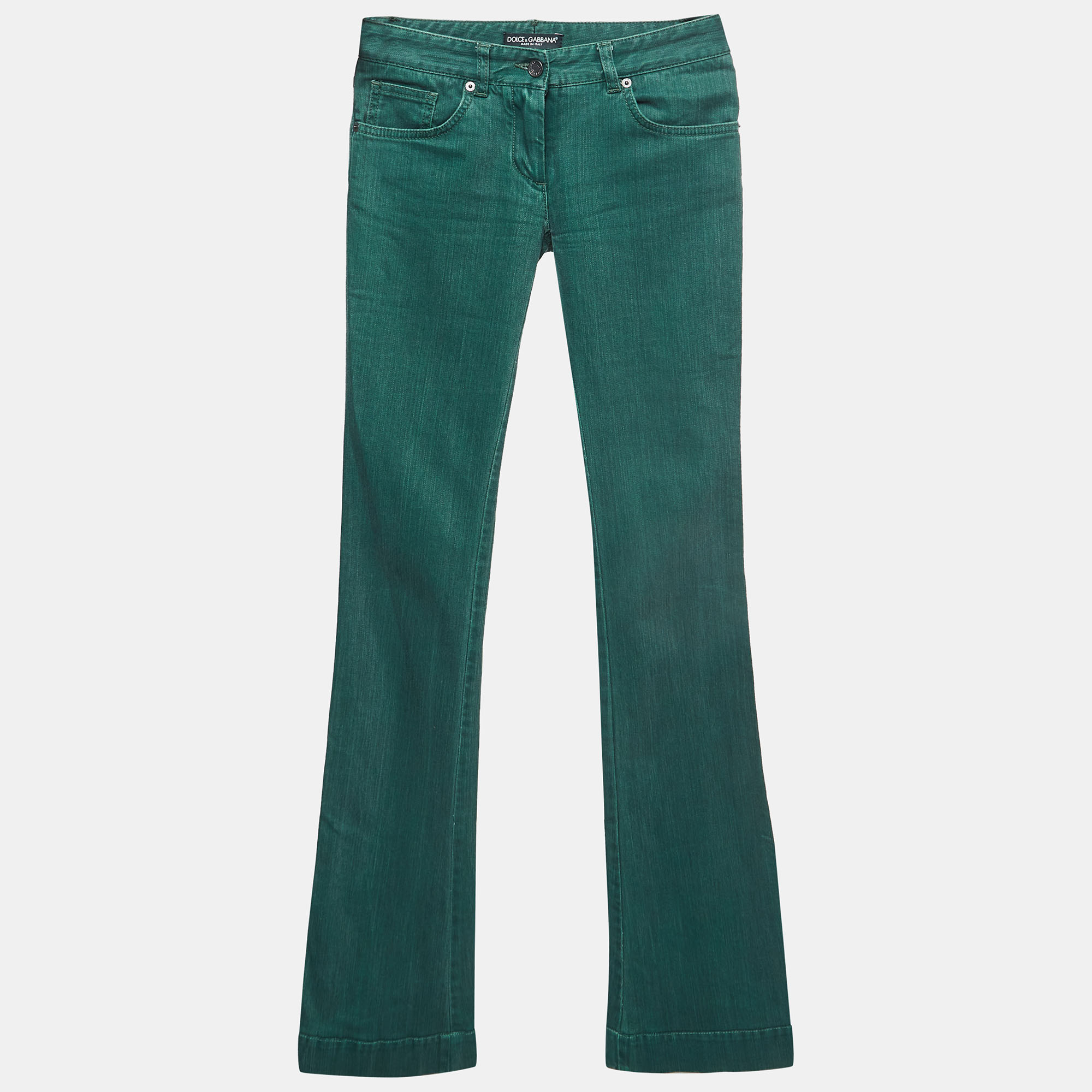 Dolce & gabbana green slub denim flared jeans s waist 27''