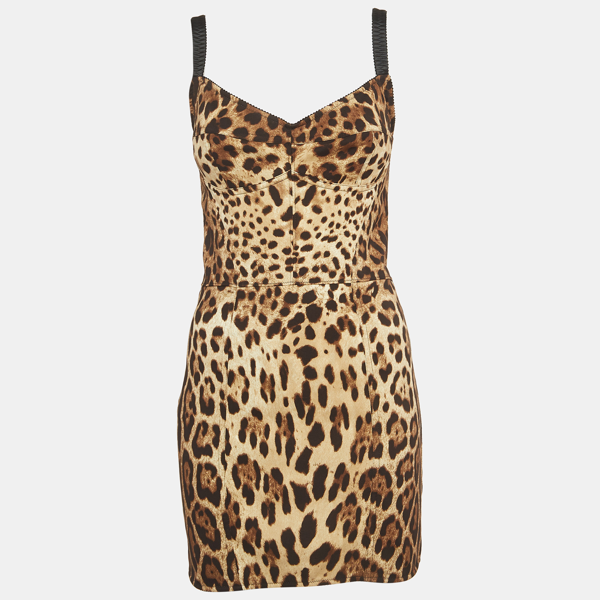 Dolce & gabbana brown leopard print silk blend corset strappy mini dress m