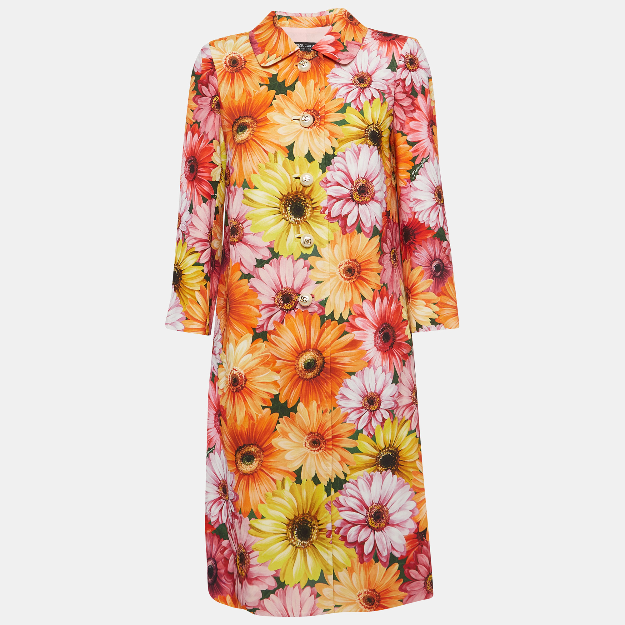 Dolce & gabbana gerbera daisy print crepe mid-length coat s