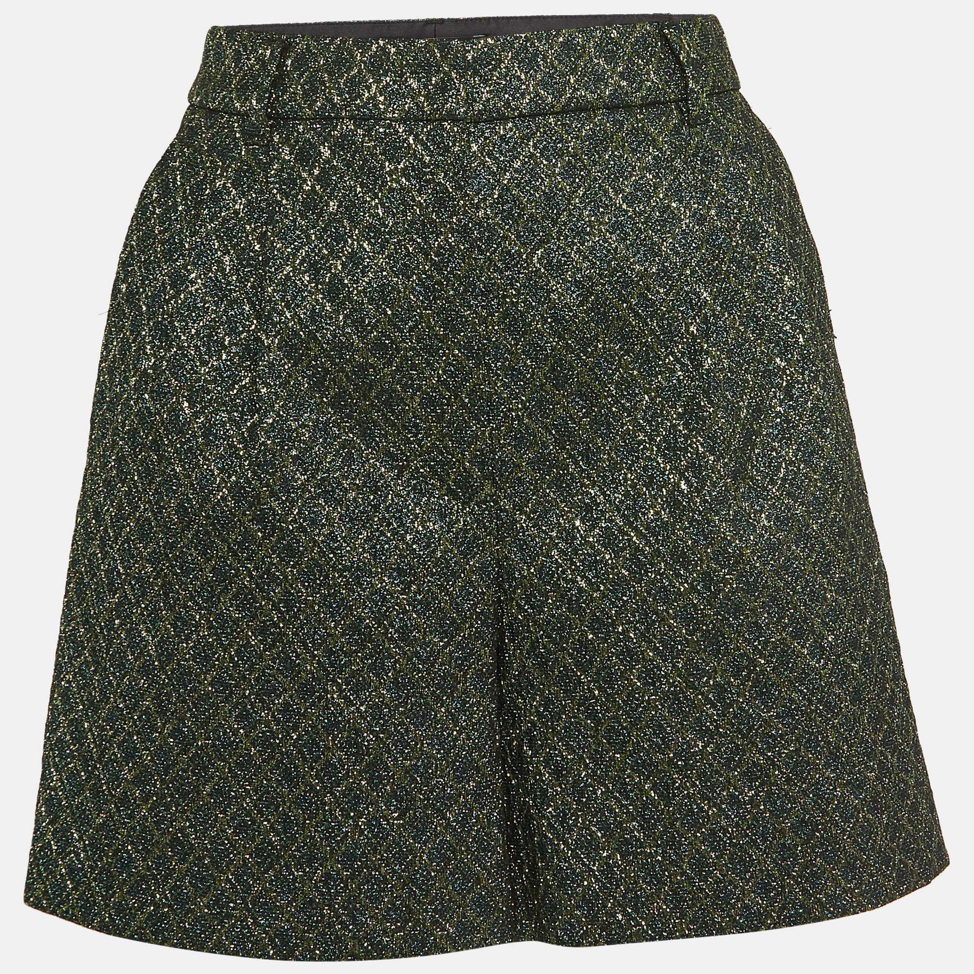 Dolce & gabbana green lame jacquard pleated shorts s