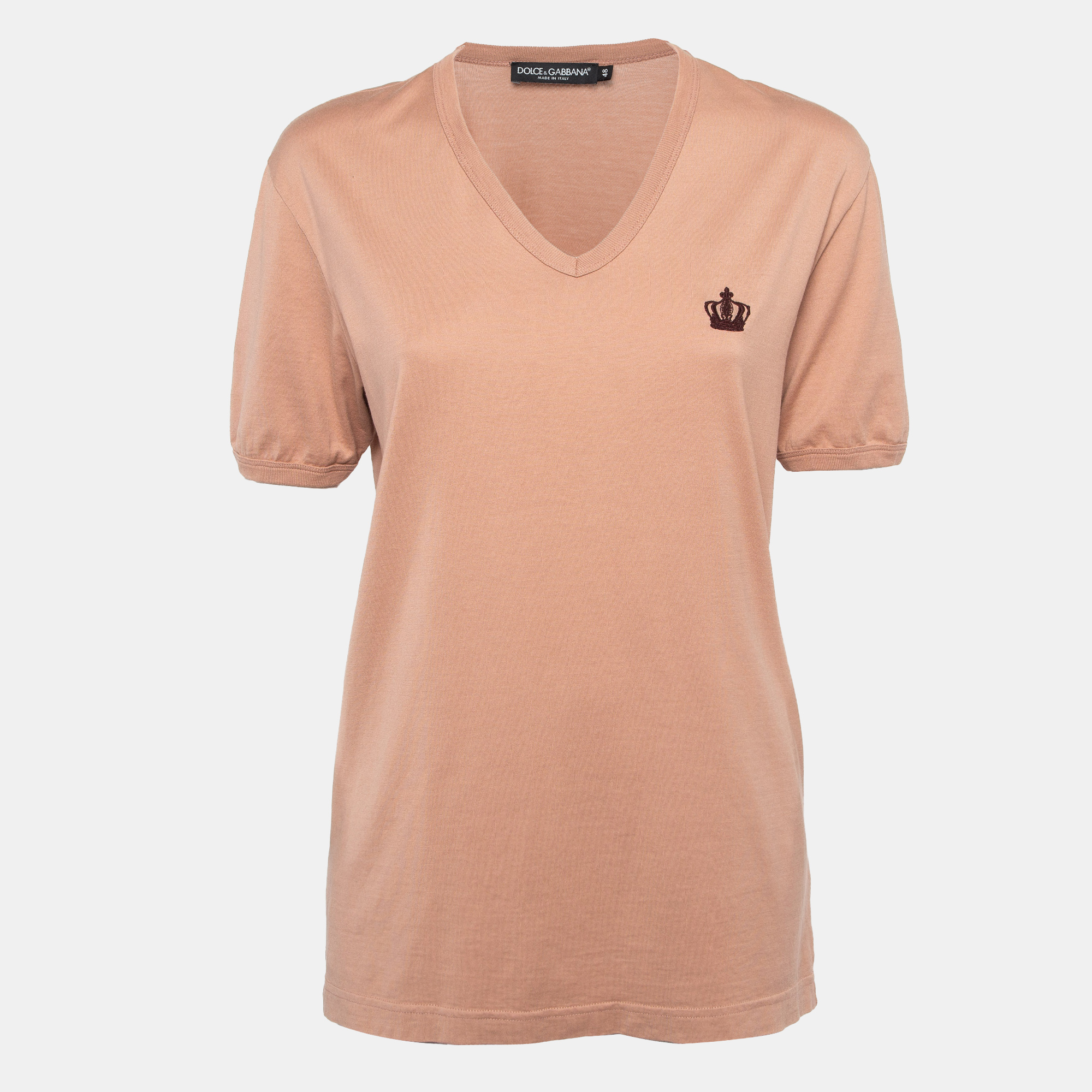 Dolce & gabbana orange cotton knit v-neck t-shirt l