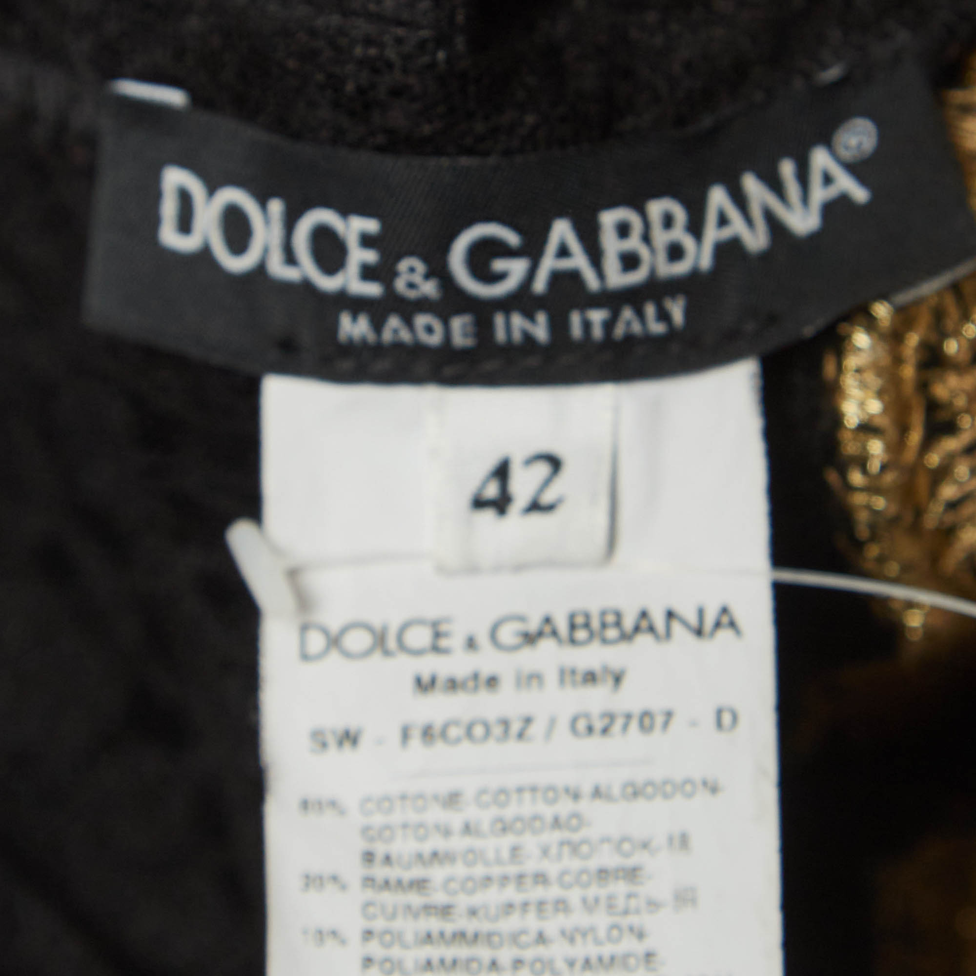 Dolce & Gabbana Black Baroque Goldwork Lace Long Sleeve Midi Dress M