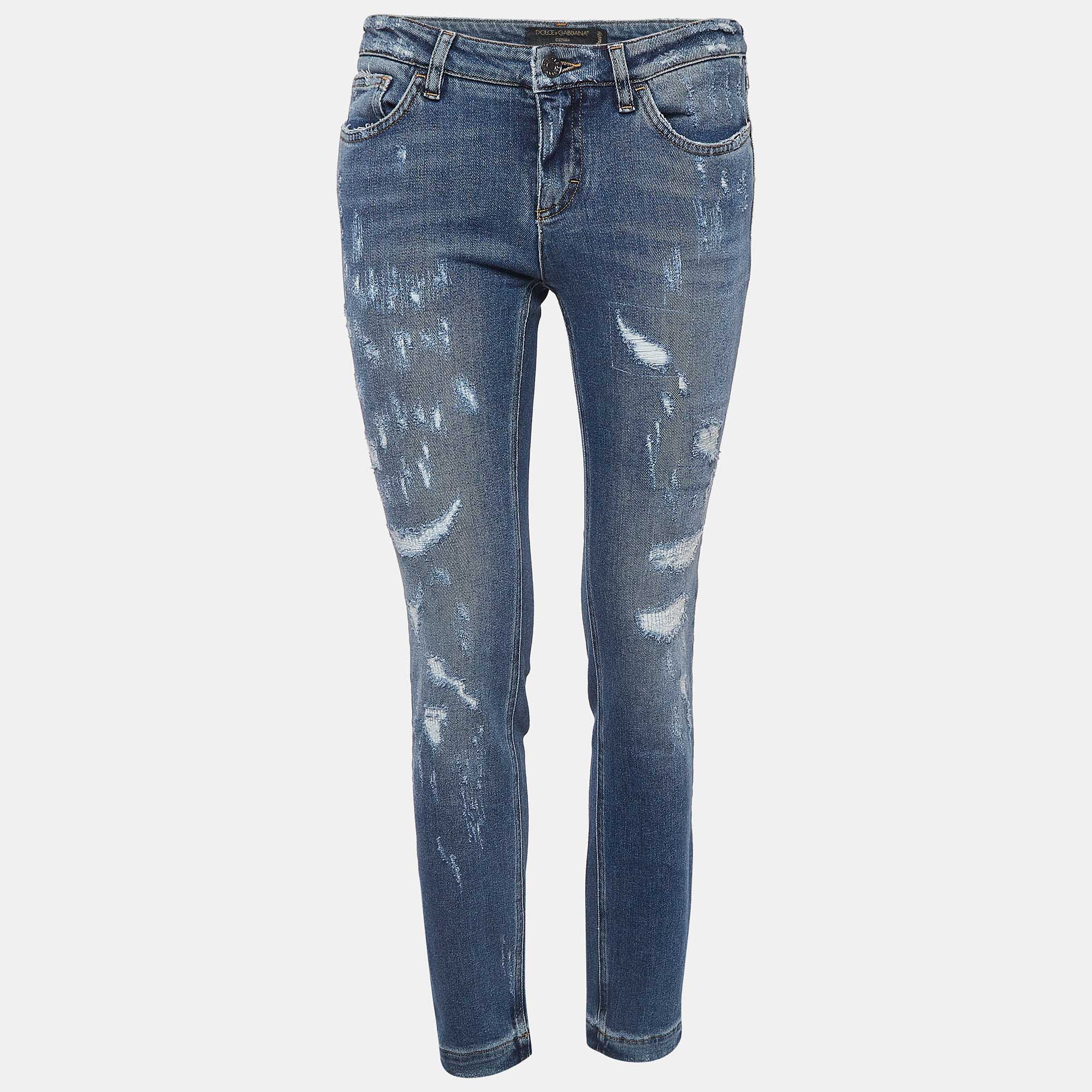 Dolce & gabbana blue distressed denim pretty jeans s waist 28