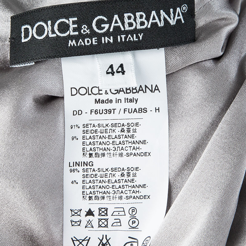 Dolce & Gabbana Grey Silk Ruched Sleeveless Dress M