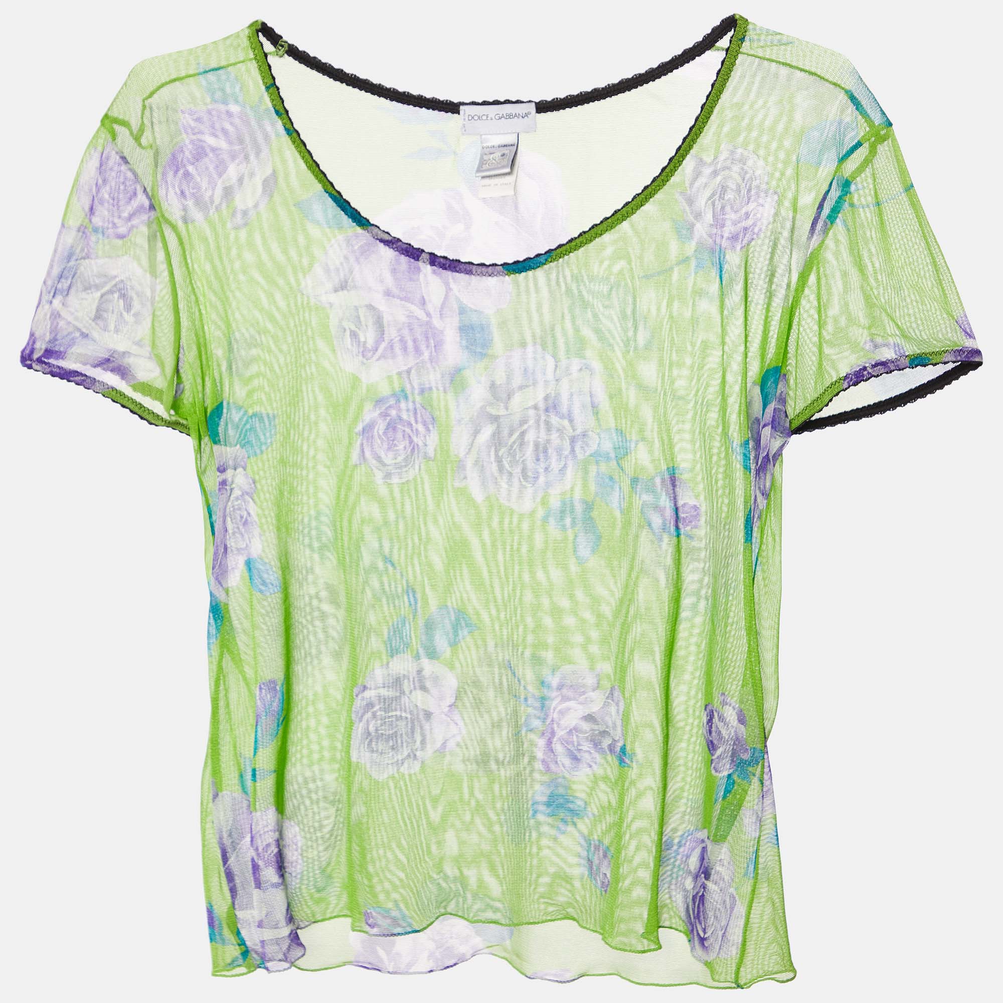 Dolce & gabbana intimo green floral print sheer top s