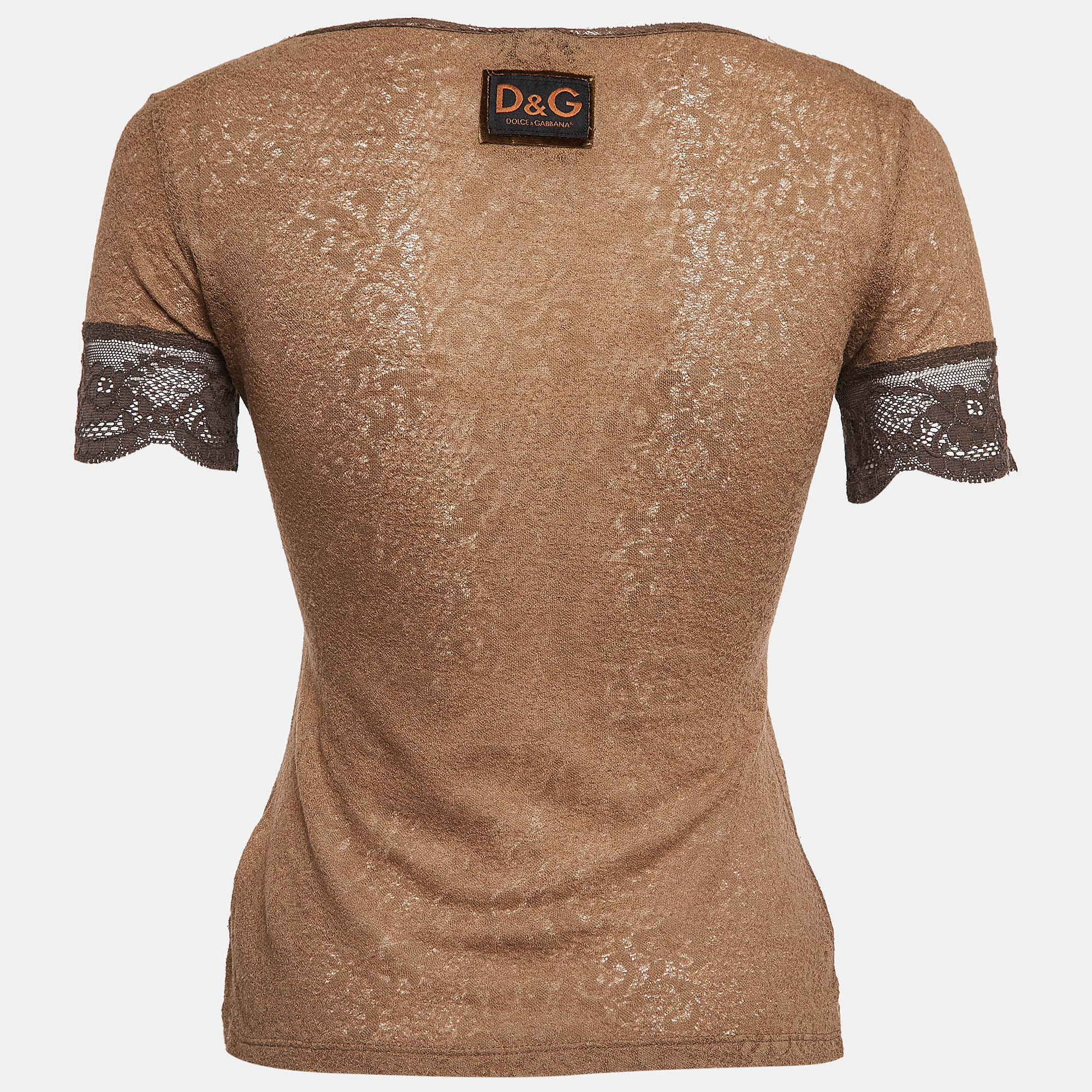 Dolce & Gabbana Brown Lace V Neck Top XS