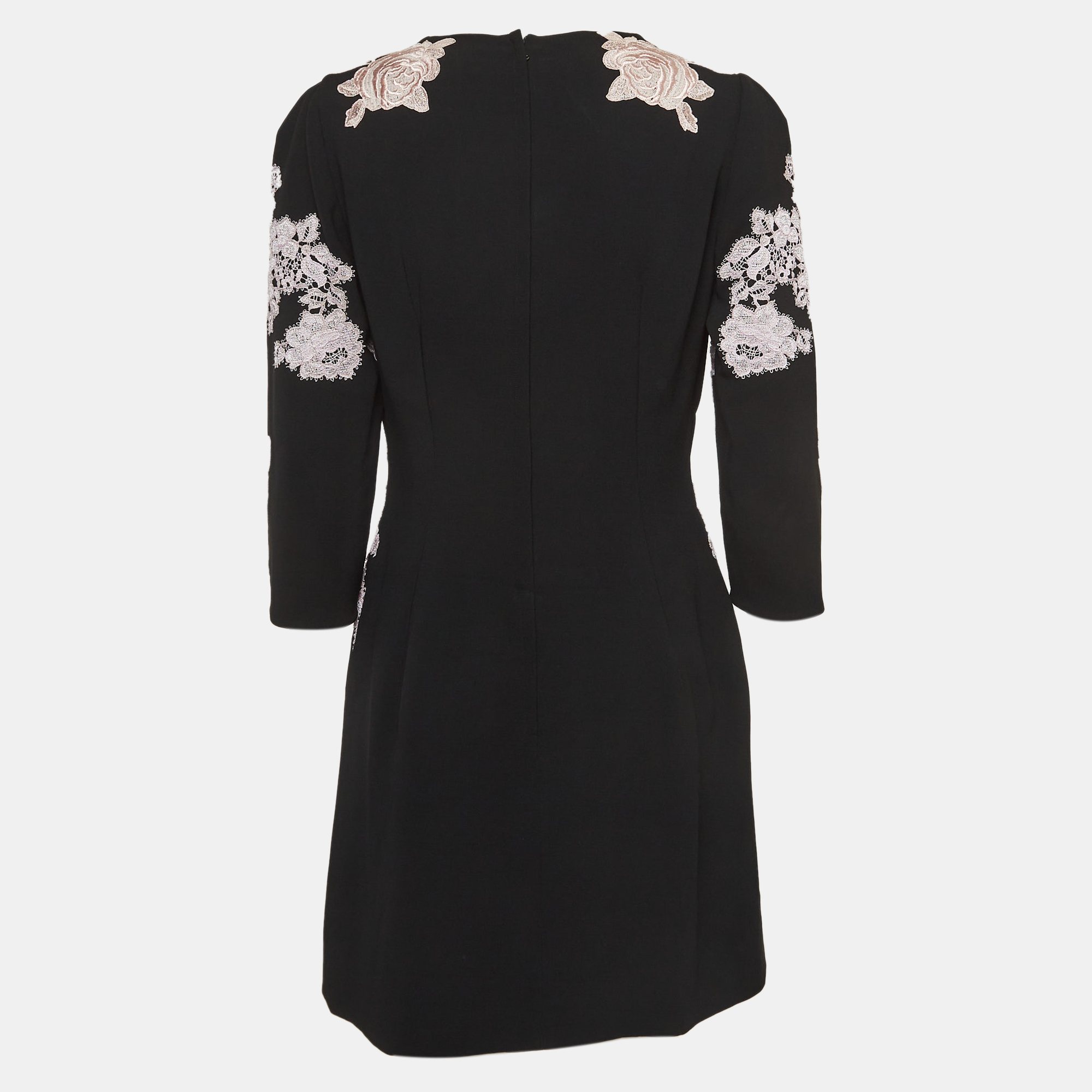 Dolce & Gabbana Black Floral Embroidered Crepe Mini Dress L