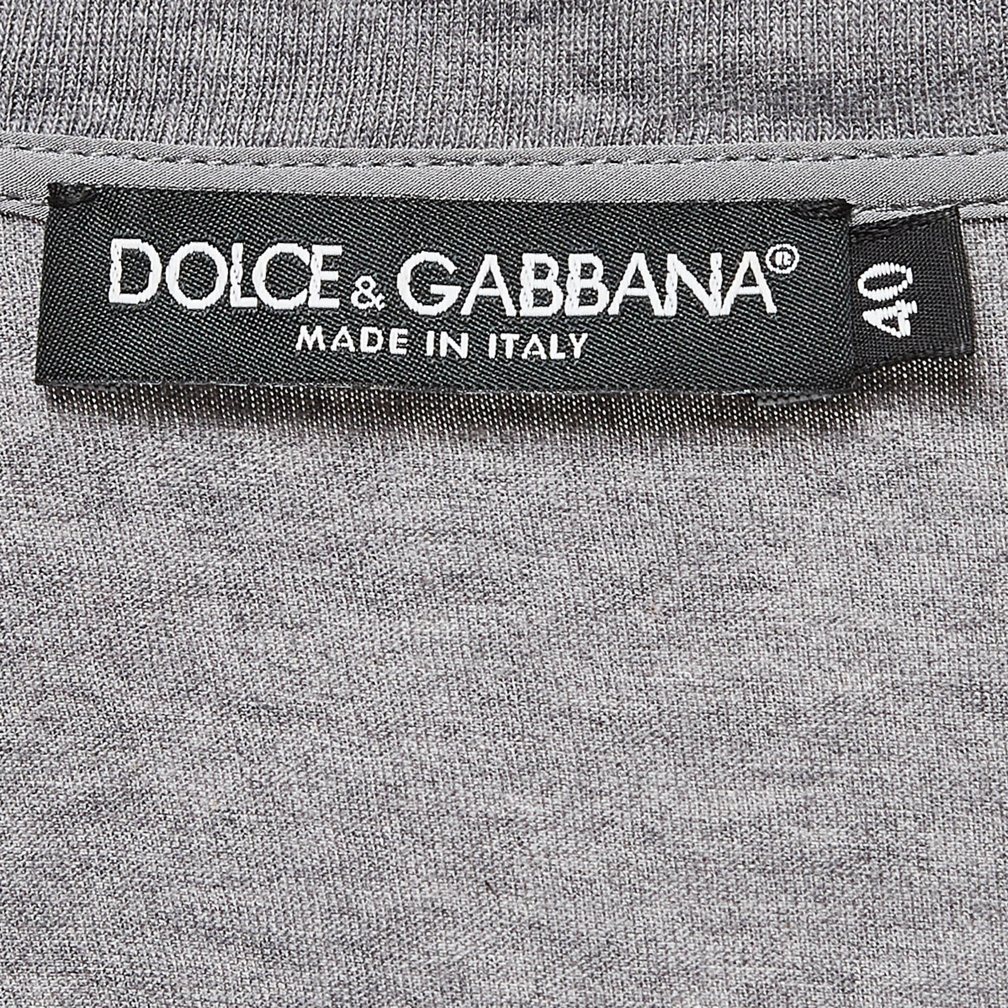 Dolce & Gabbana Grey Logo Embellished Cotton Knit T-Shirt S