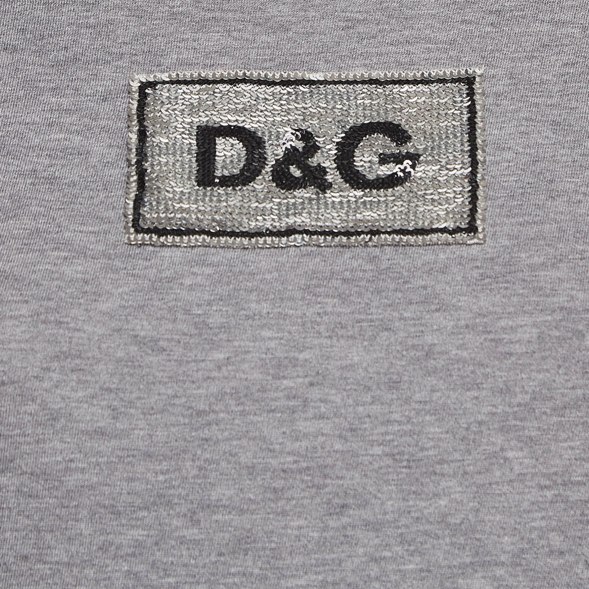 Dolce & Gabbana Grey Logo Embellished Cotton Knit T-Shirt S