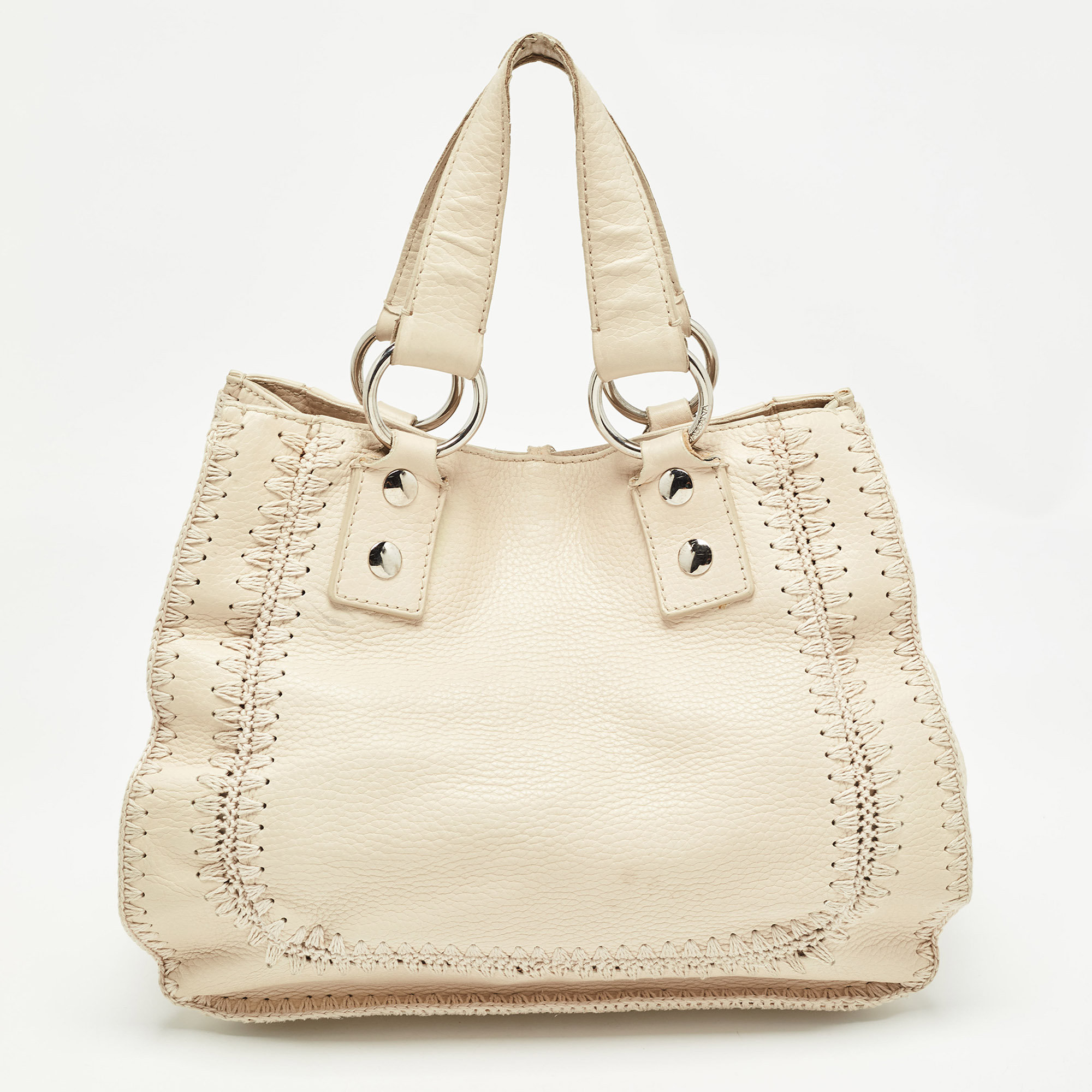 Dolce & Gabbana Cream/Beige Whipstitch Leather And Watersnake DG Charm Tote