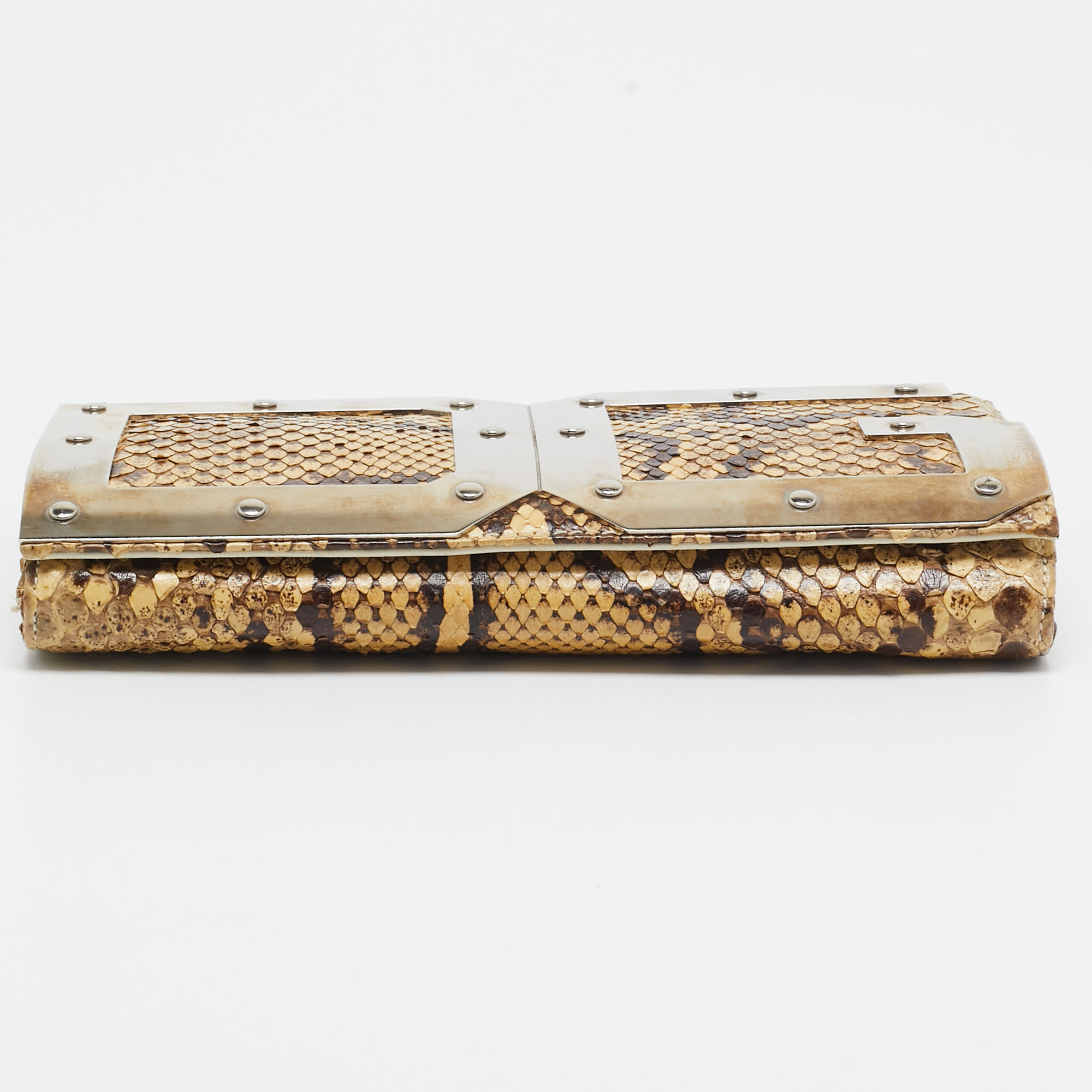 Dolce & Gabbana Cream Python DG Logo Wristlet Clutch