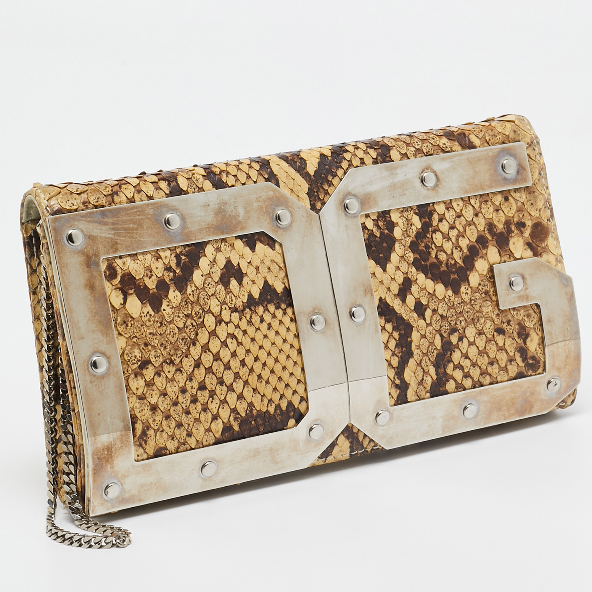 Dolce & Gabbana Cream Python DG Logo Wristlet Clutch