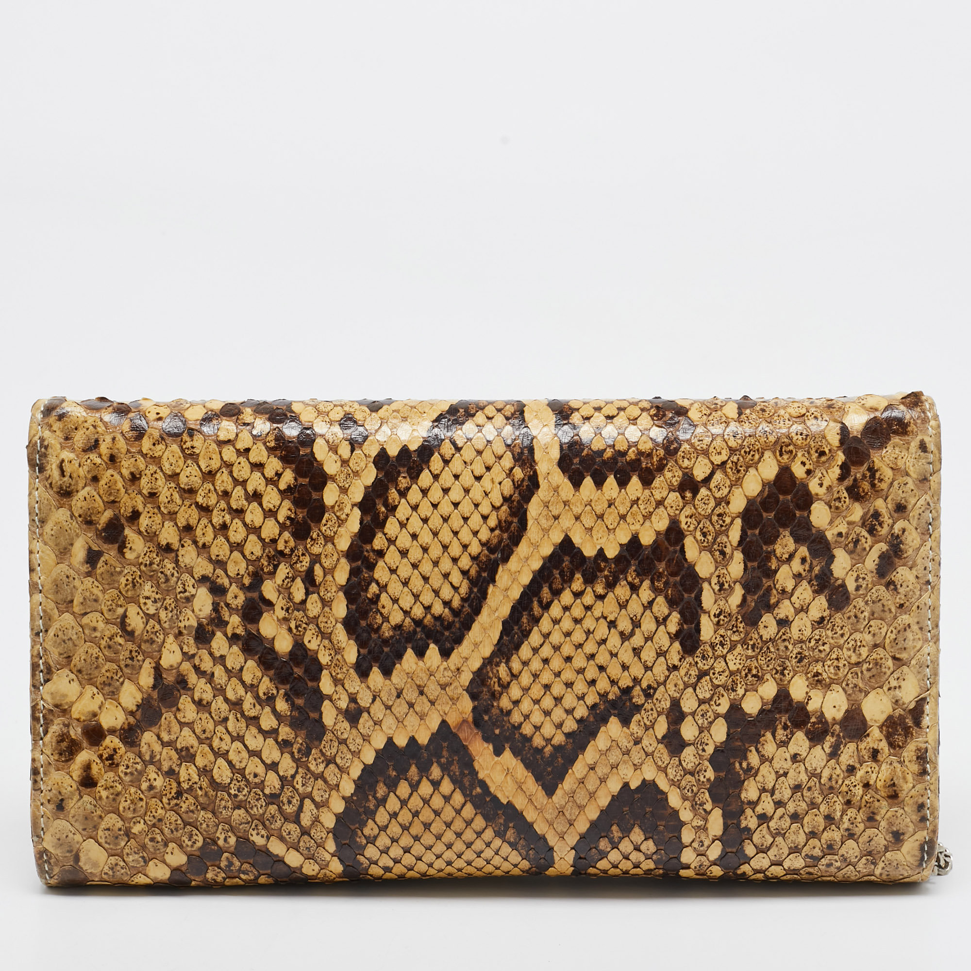 Dolce & Gabbana Cream Python DG Logo Wristlet Clutch