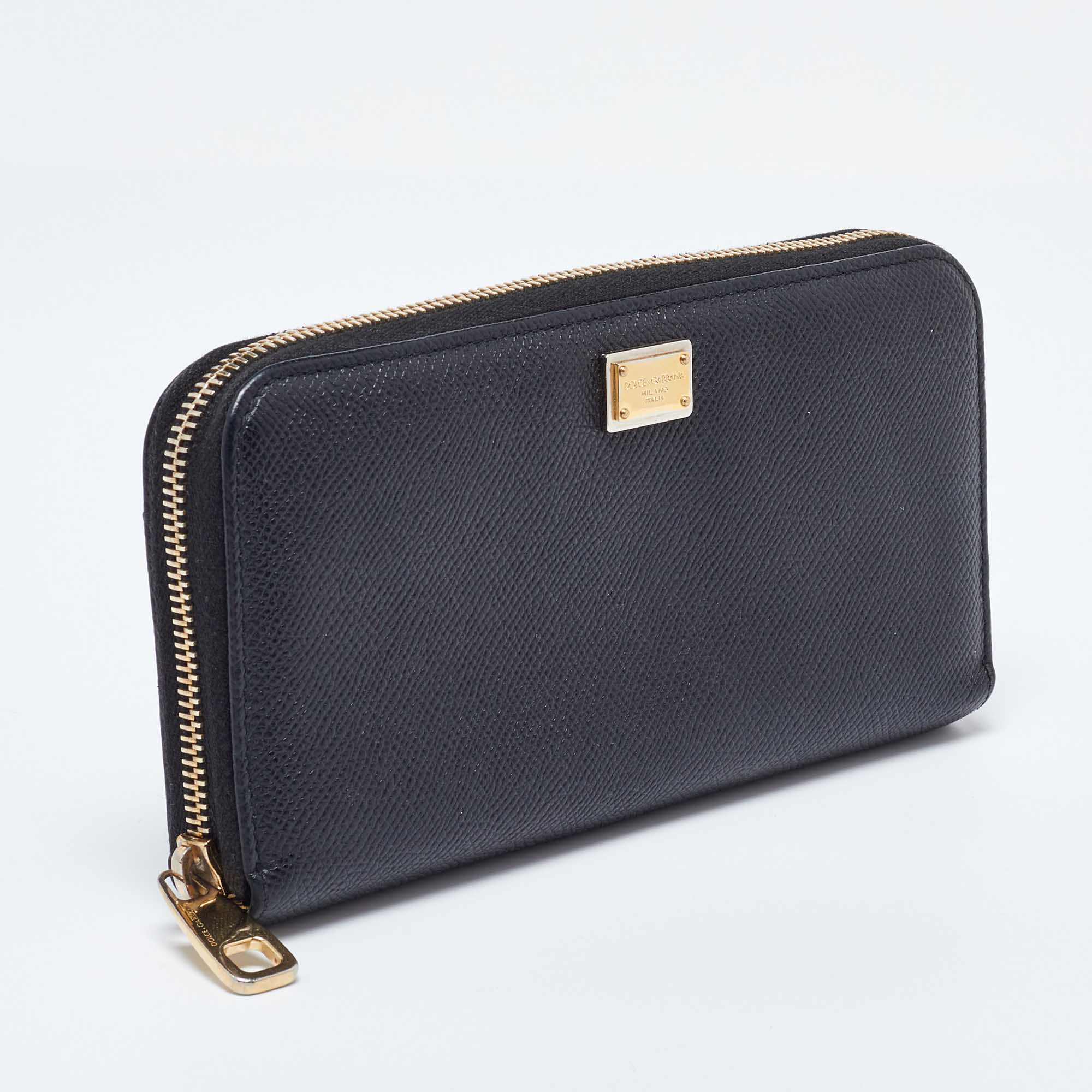 Dolce & Gabbana Black Leather Zip Around Wallet