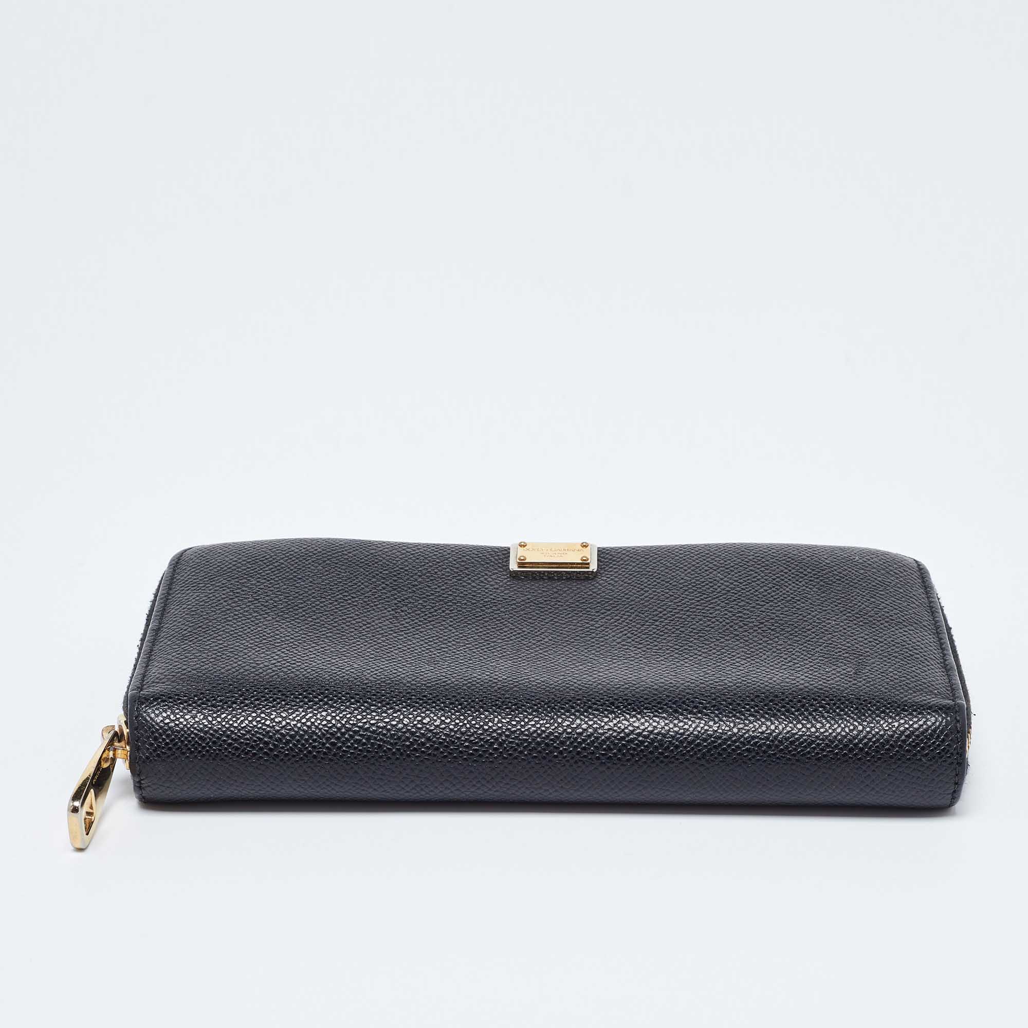 Dolce & Gabbana Black Leather Zip Around Wallet