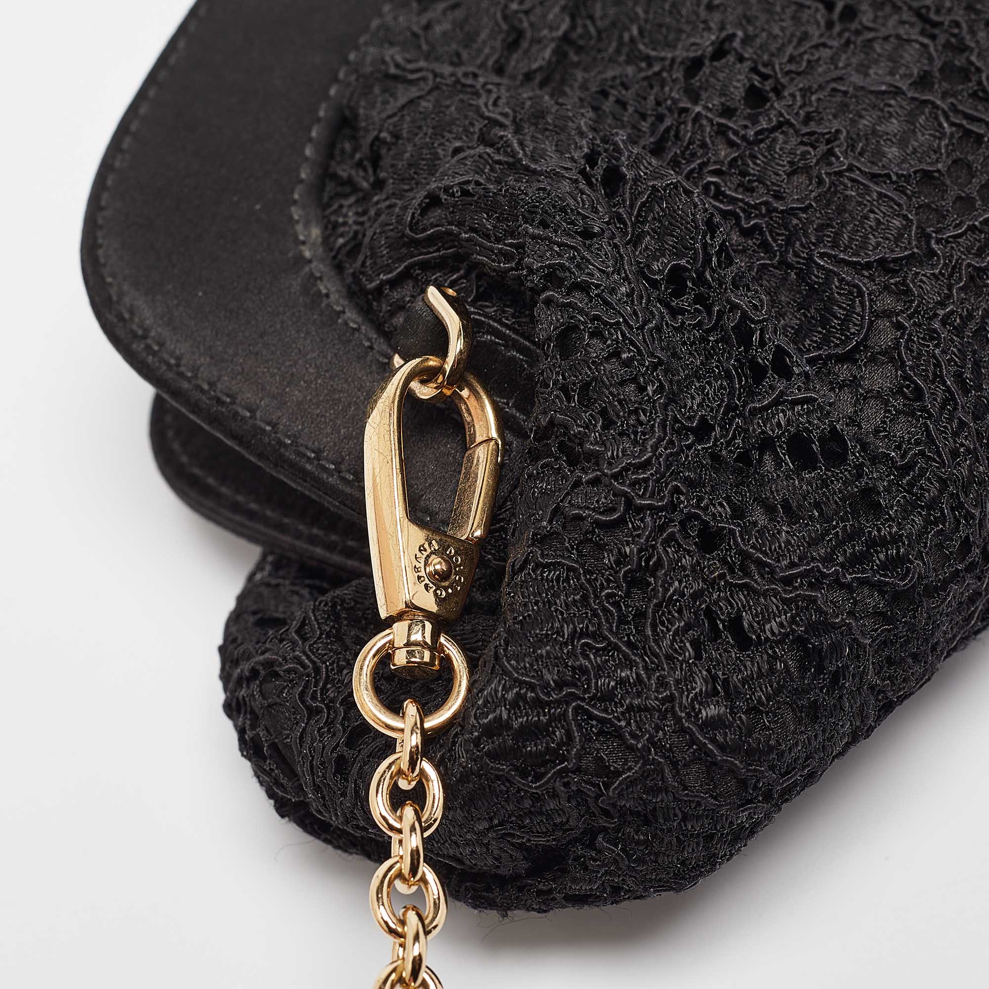 Dolce & Gabbana Black Lace And Satin Turnlock Frame Chain Clutch