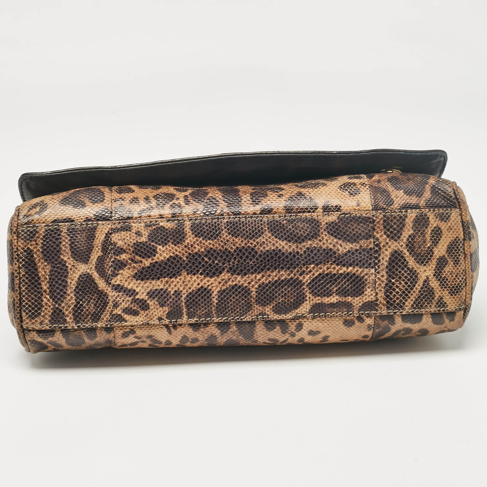 Dolce & Gabbana Brown Leopard Print Lizard Leather Top Handle Bag