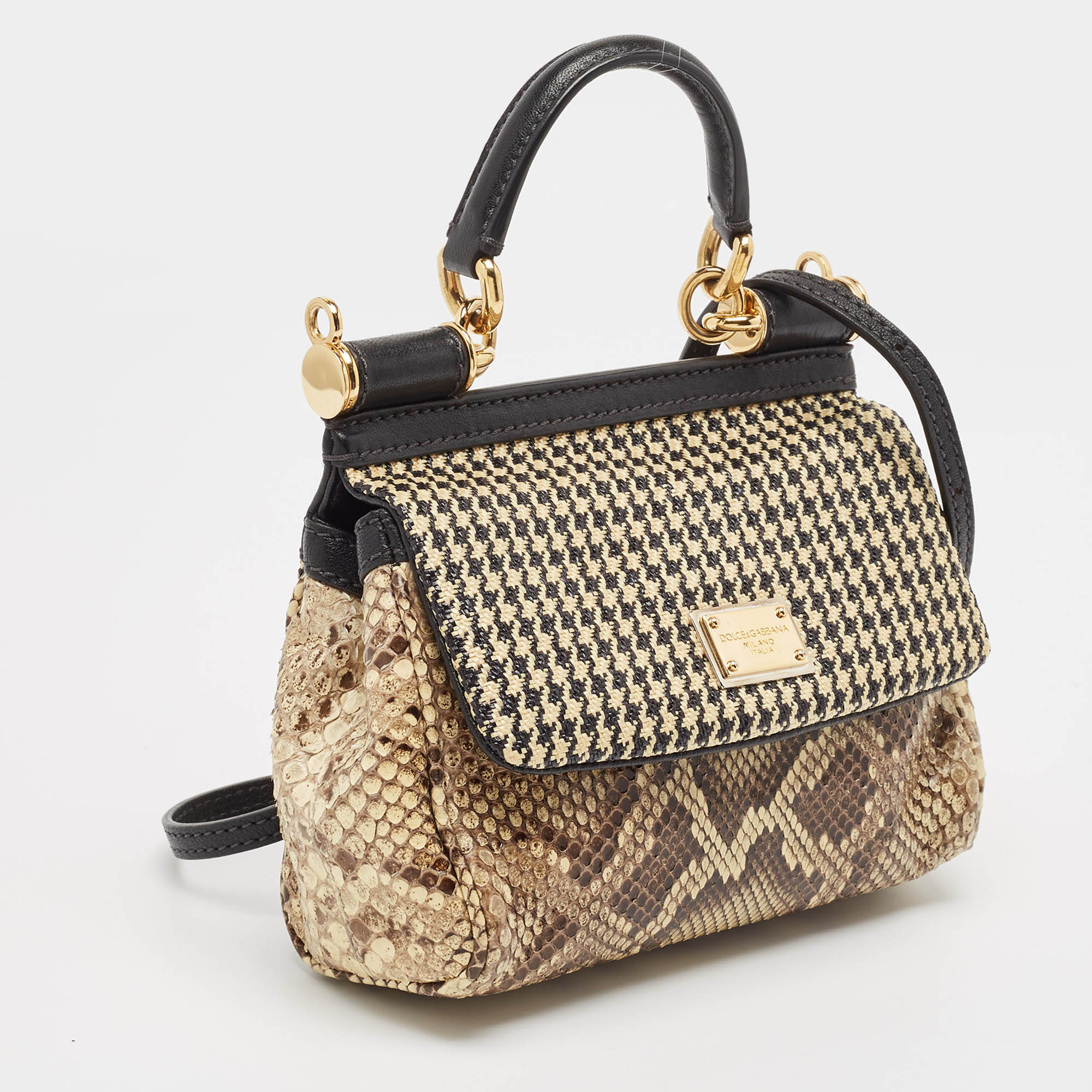 Dolce & Gabbana Multicolor Python, Leather And Straw Small Miss Sicily Top Handle Bag