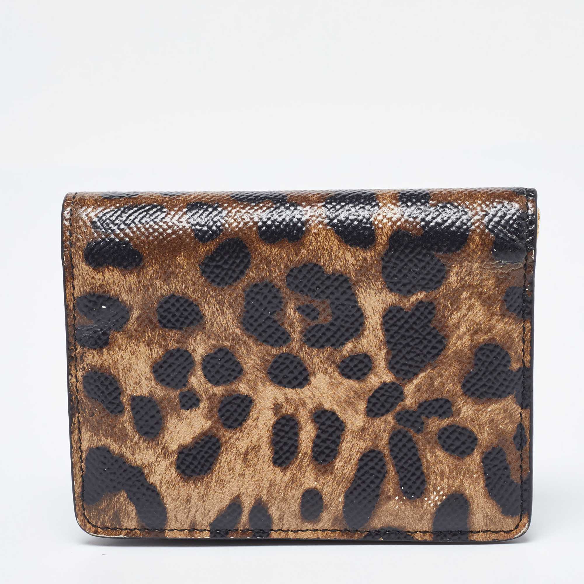 Dolce & Gabbana Brown Leopard Print Leather DG Logo Compact Wallet