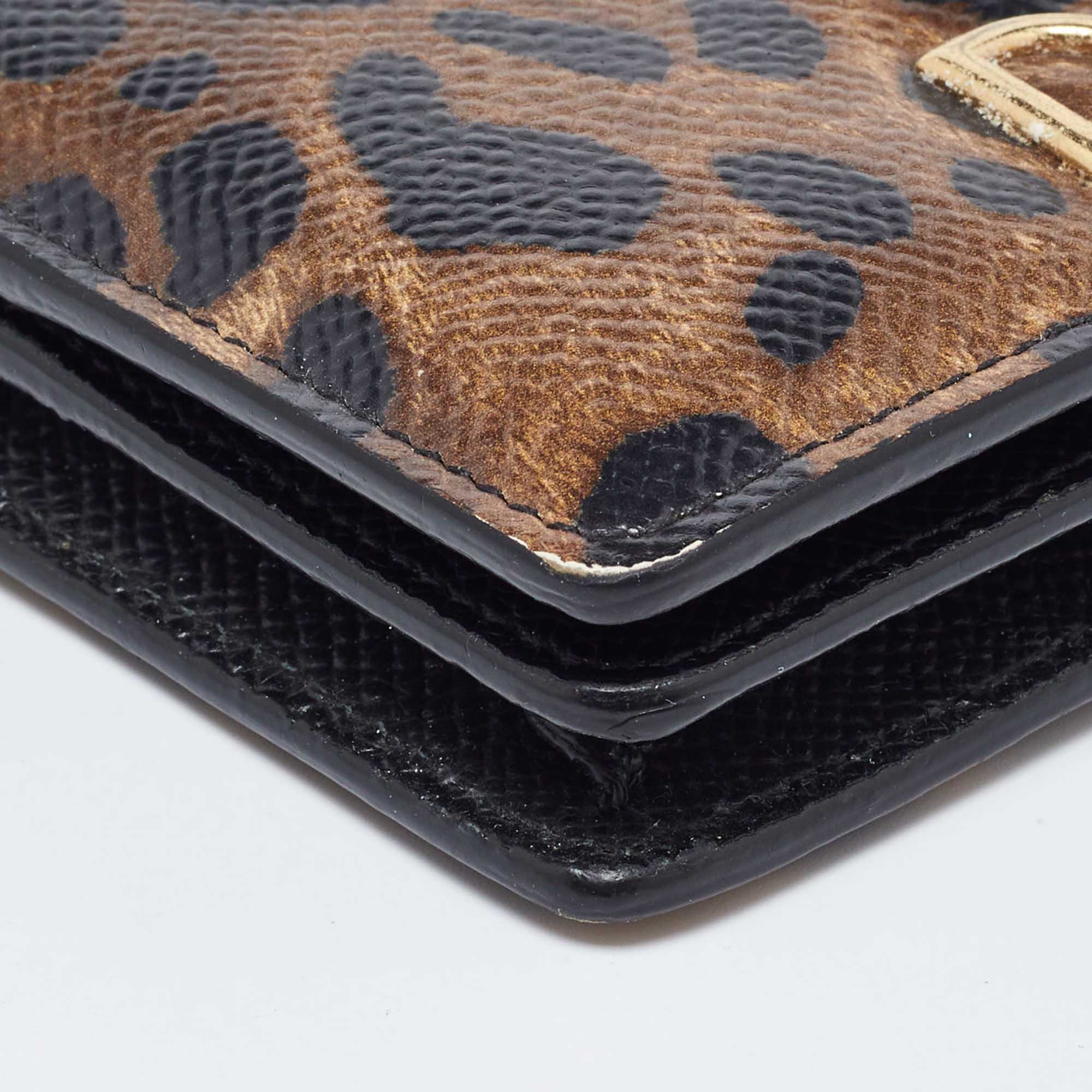 Dolce & Gabbana Brown Leopard Print Leather DG Logo Compact Wallet