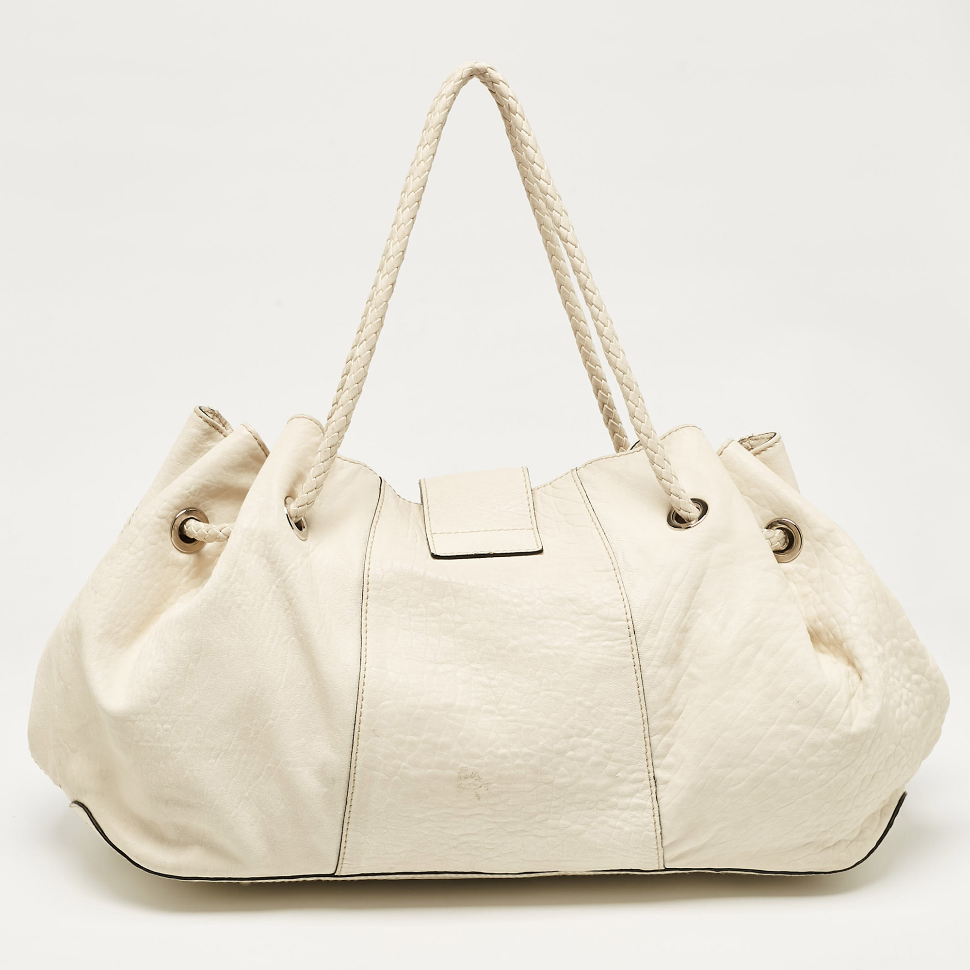 Dolce & Gabbana Off White Leather D Ring Flap Shoulder Bag