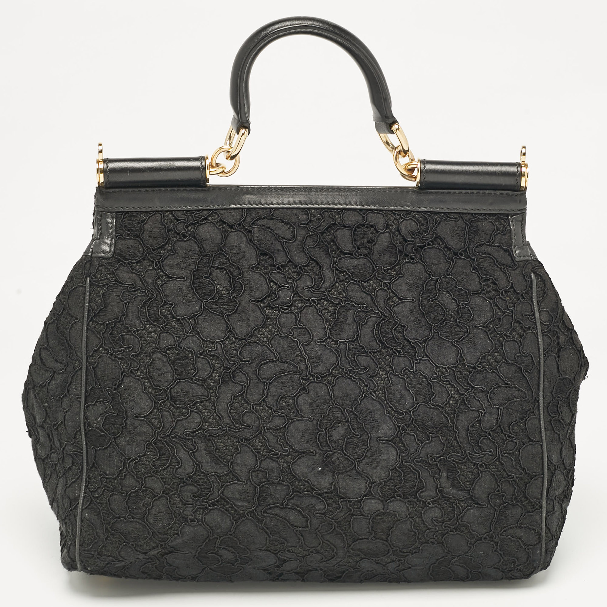 Dolce & Gabbana Black Lace Fabric Large Miss Sicily Top Handle Bag