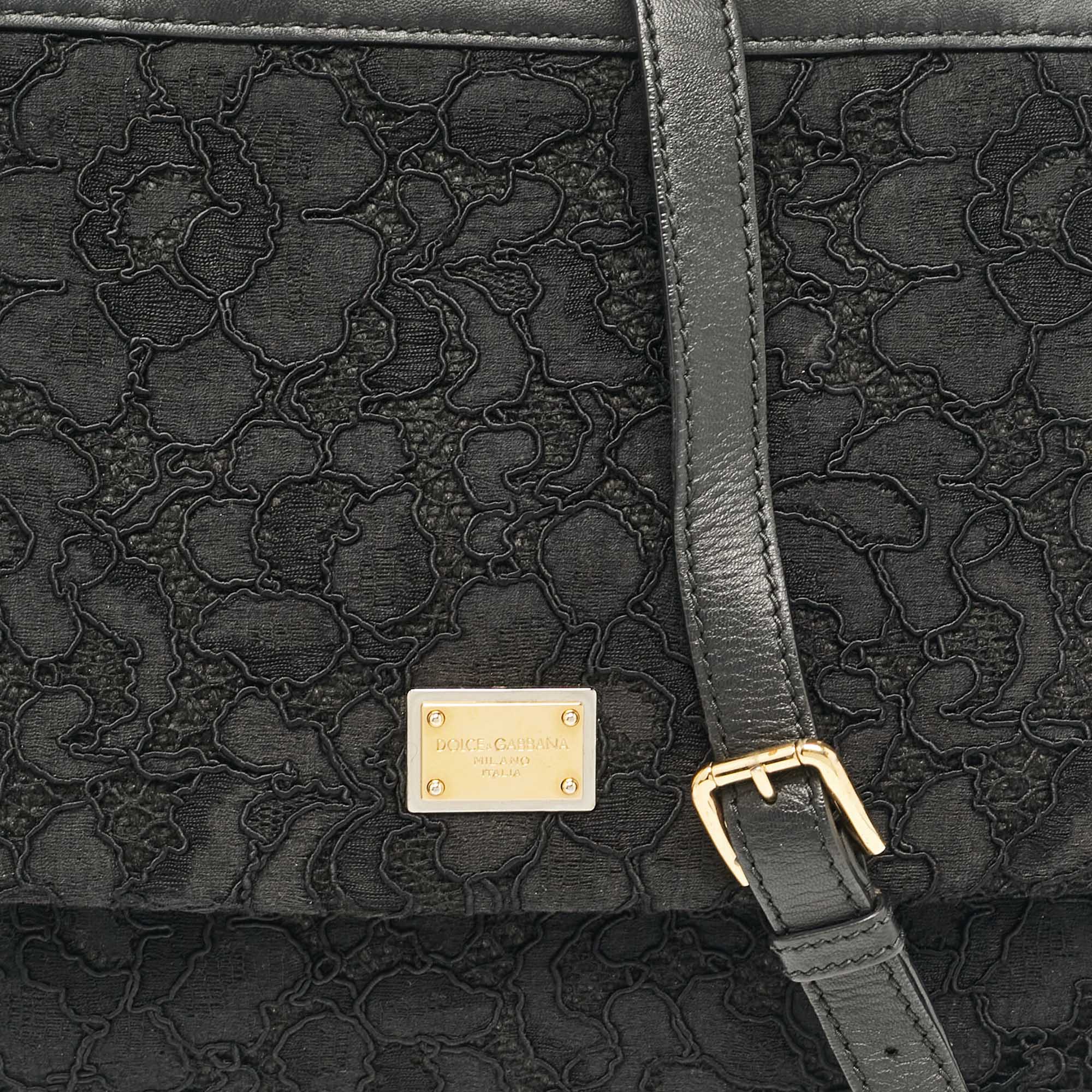 Dolce & Gabbana Black Lace Fabric Large Miss Sicily Top Handle Bag