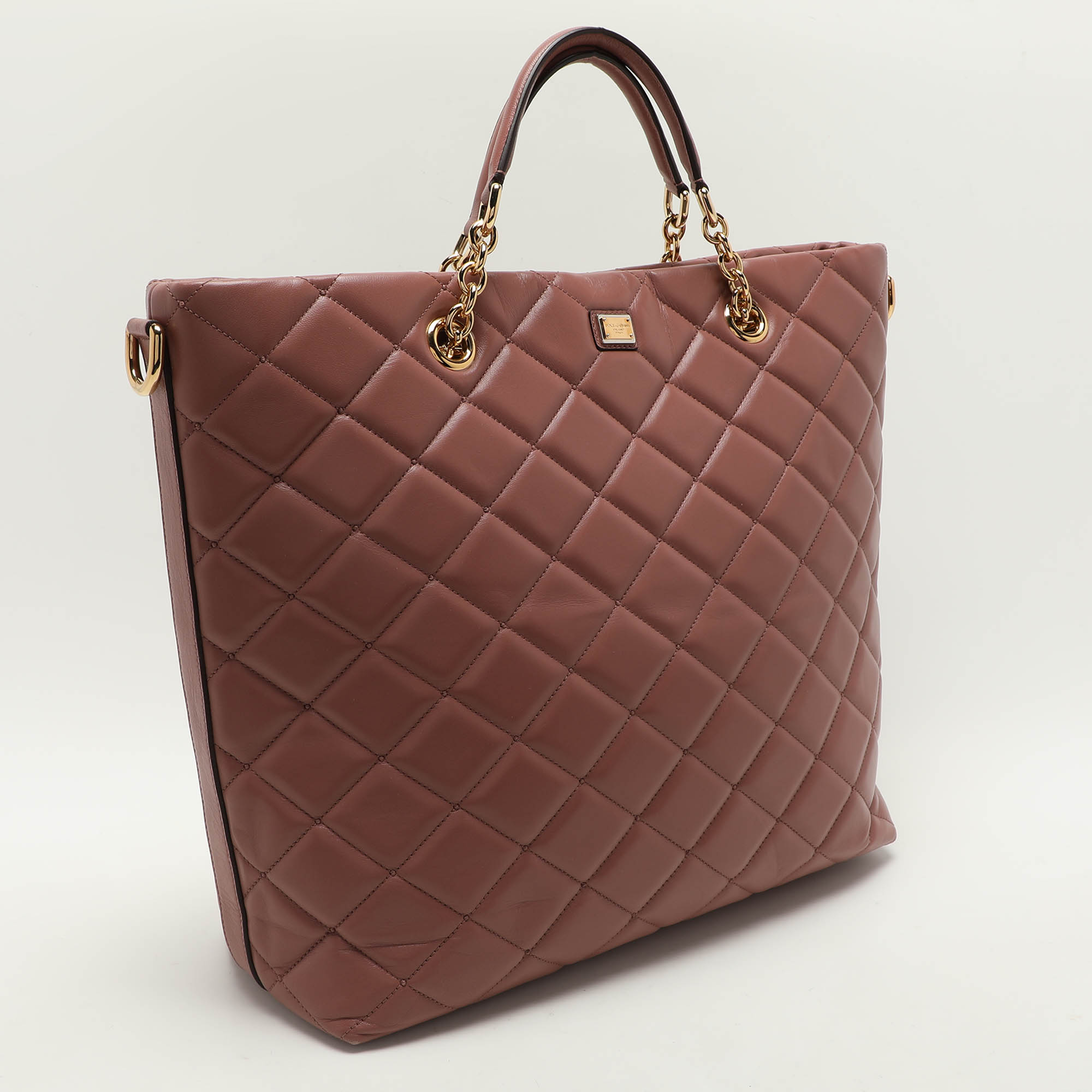 Dolce & Gabbana Beige Quilted Leather Chain Shopper Tote