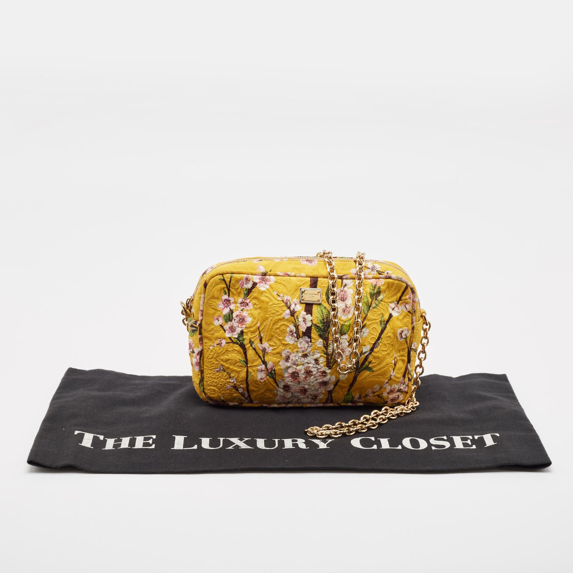 Dolce And Gabbana Yellow Floral Print Canvas Glam Shoulder Bag