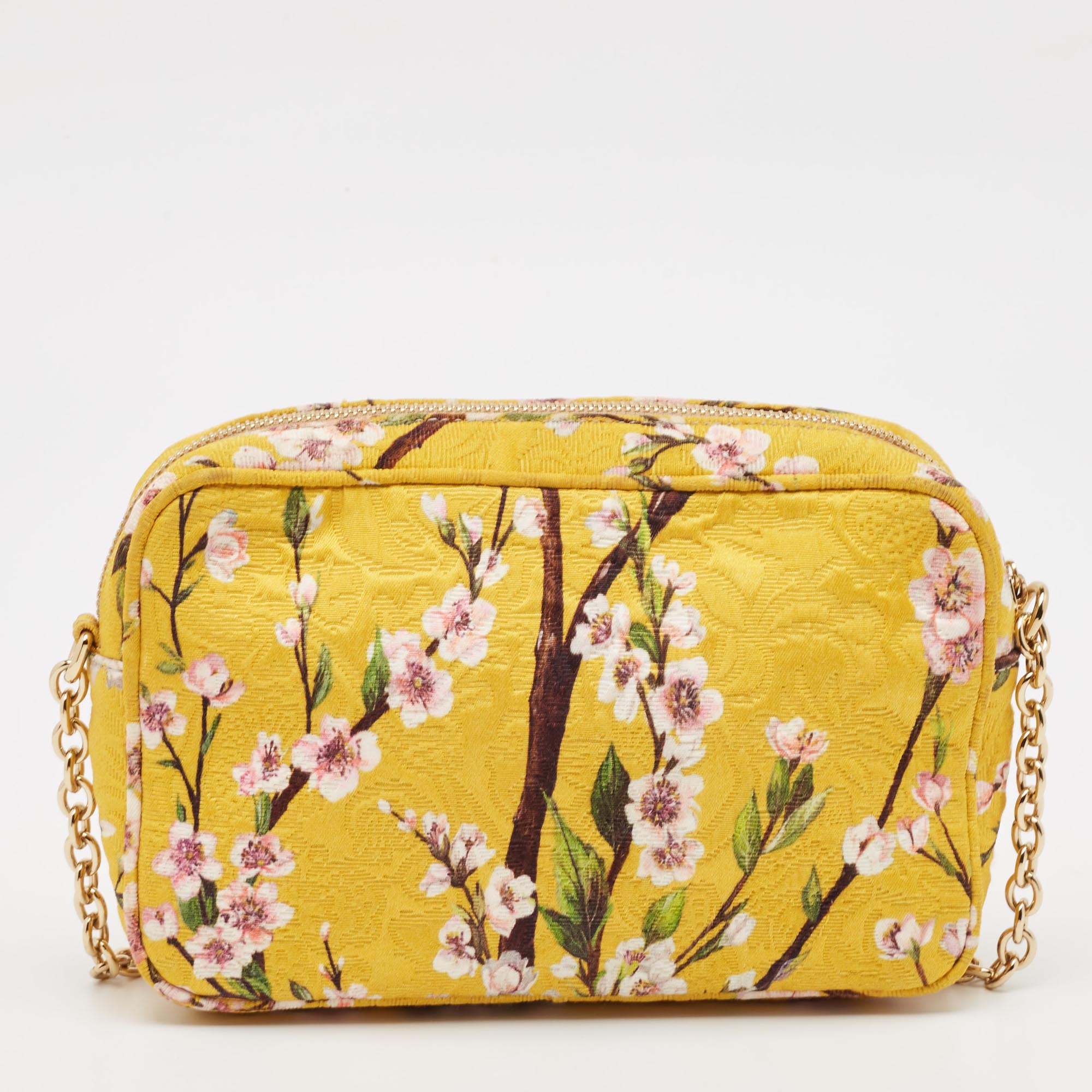 Dolce And Gabbana Yellow Floral Print Canvas Glam Shoulder Bag