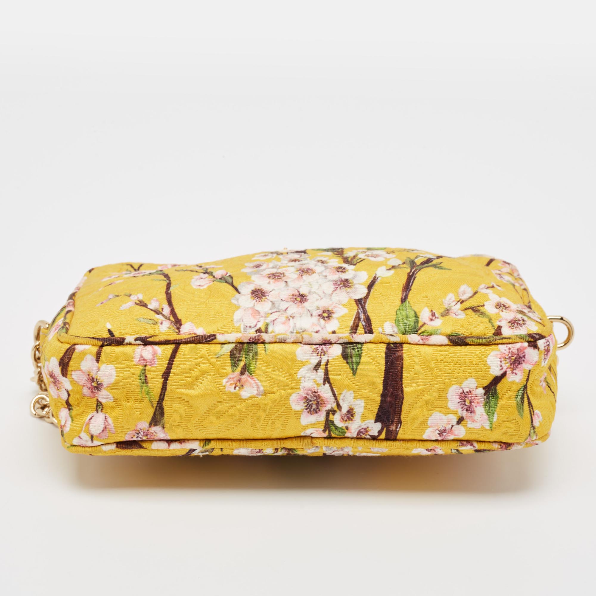 Dolce And Gabbana Yellow Floral Print Canvas Glam Shoulder Bag