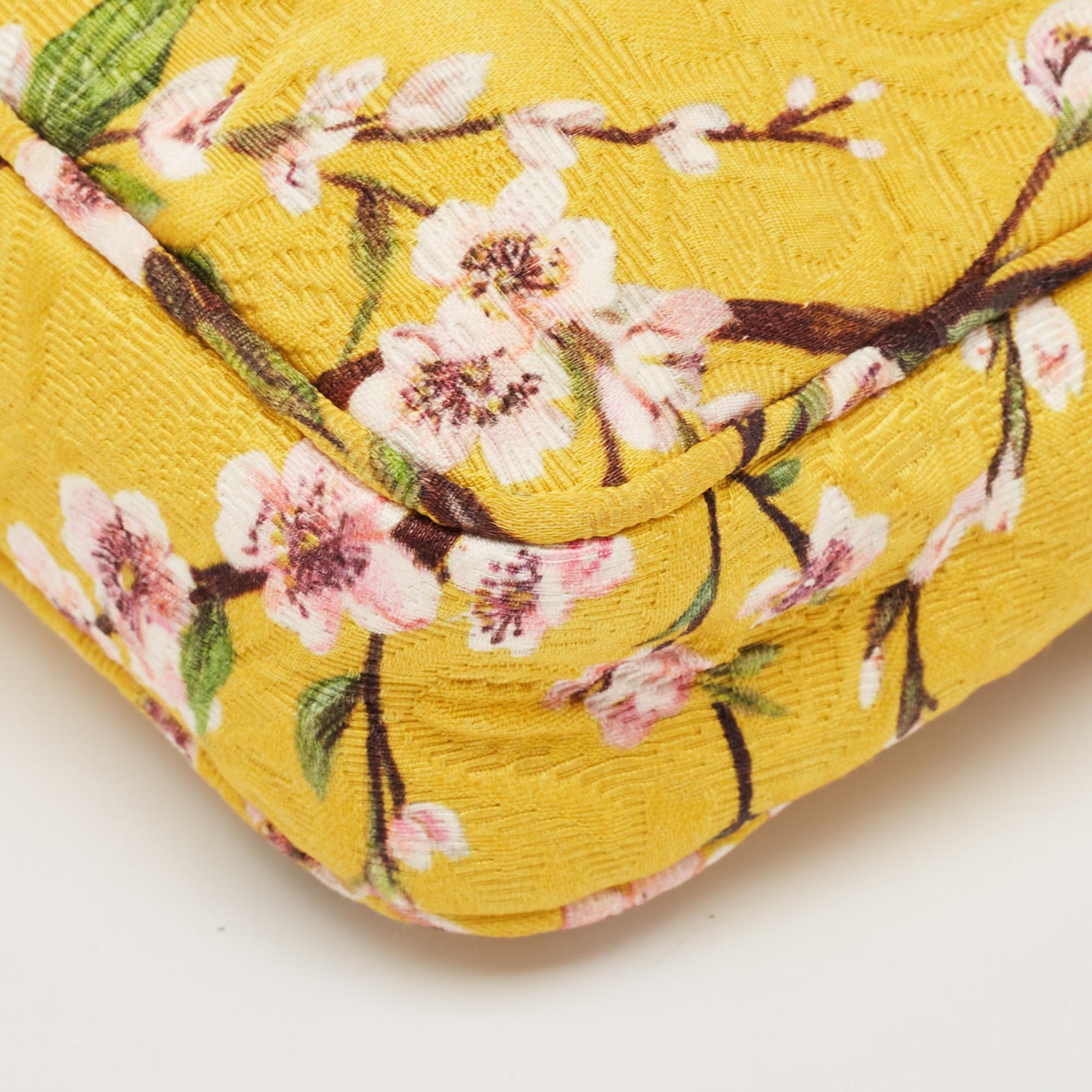 Dolce And Gabbana Yellow Floral Print Canvas Glam Shoulder Bag