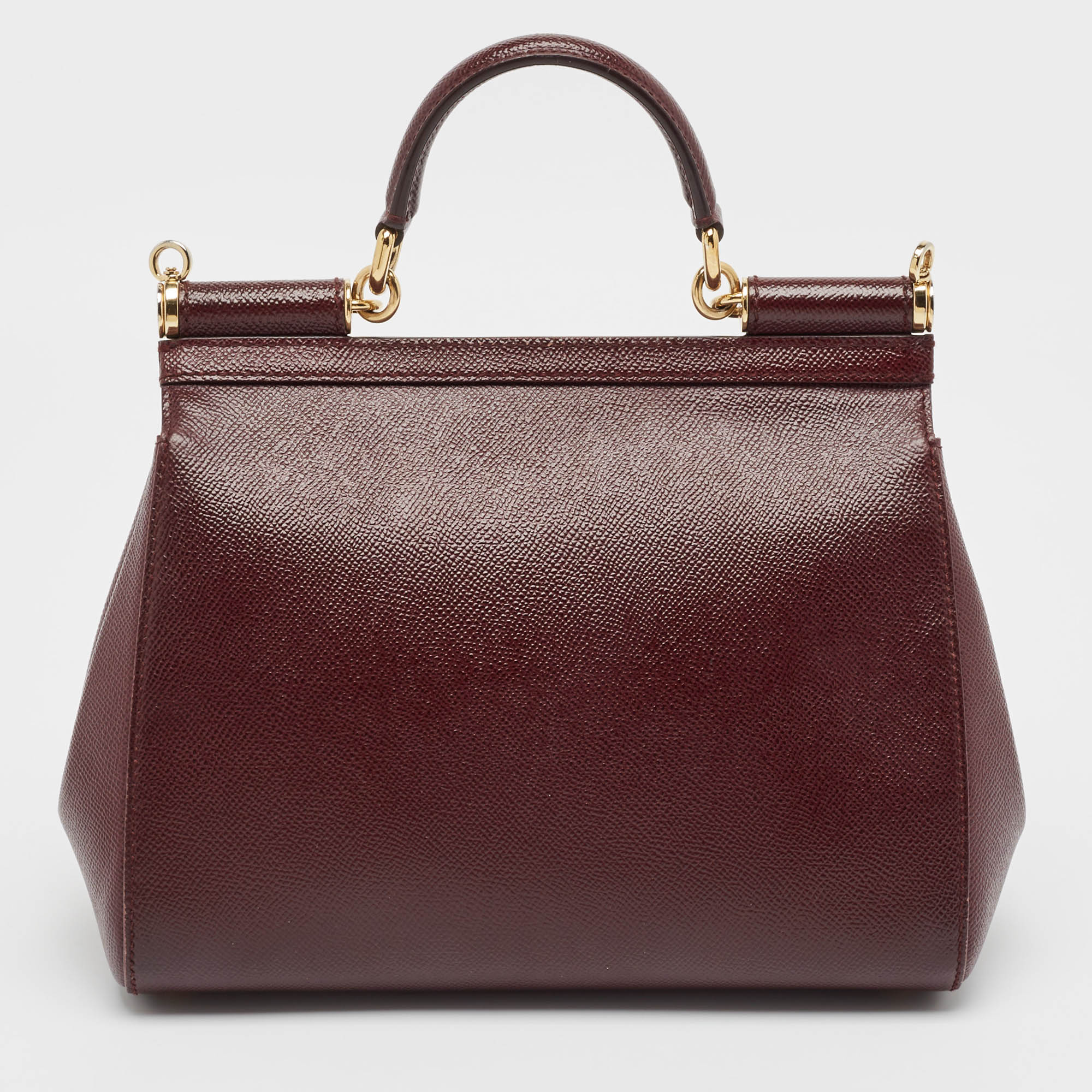 Dolce & Gabbana Burgundy Leather Medium Miss Sicily Top Handle Bag