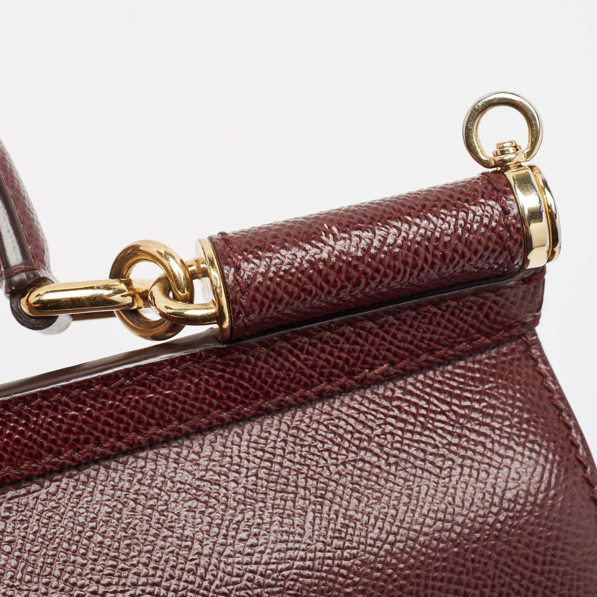 Dolce & Gabbana Burgundy Leather Medium Miss Sicily Top Handle Bag