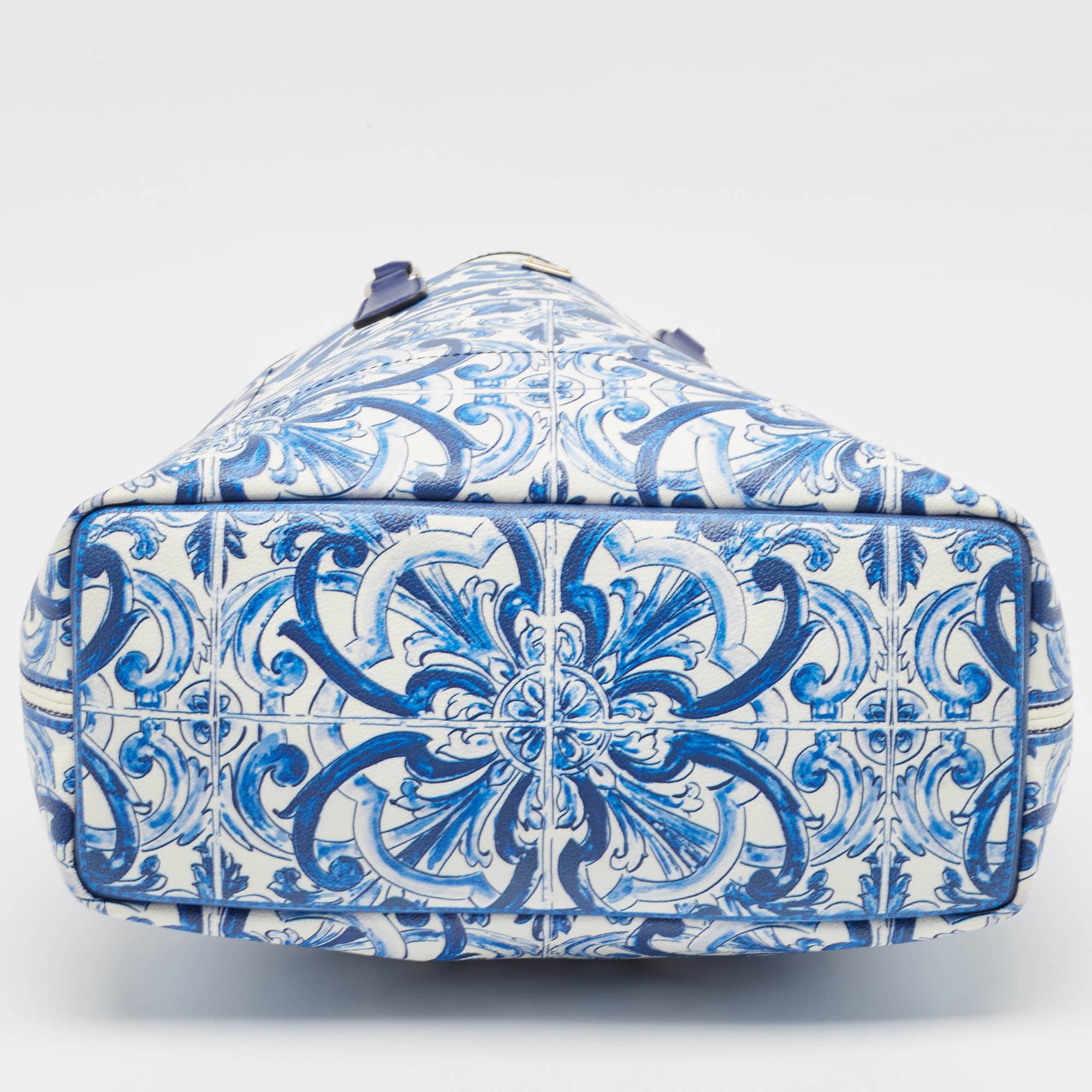 Dolce & Gabbana Blue/White Majolica Print Leather Miss Escape Tote