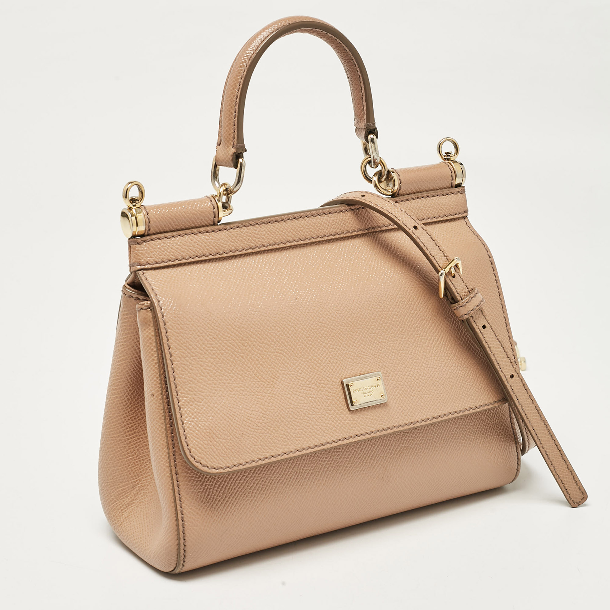 Dolce & Gabbana Beige Leather Small Miss Sicily Top Handle Bag