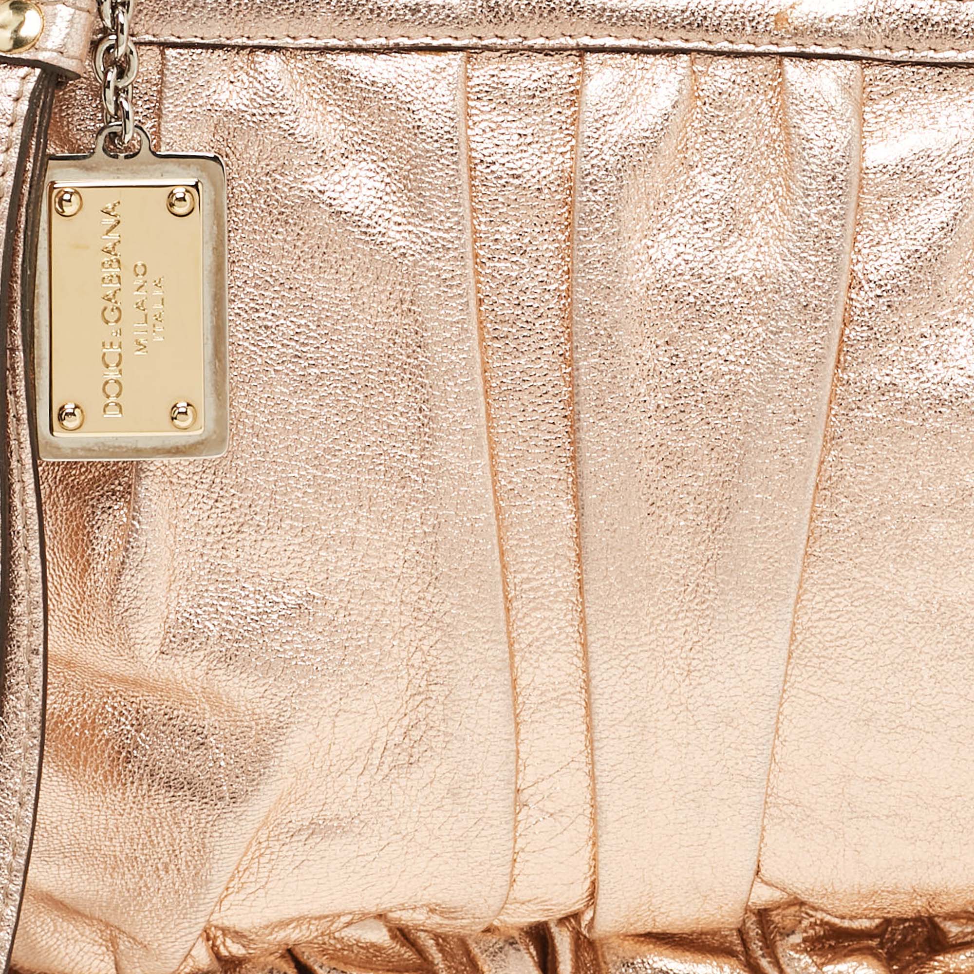 Dolce & Gabbana Rose Gold Leather Ruffle Wristlet Clutch